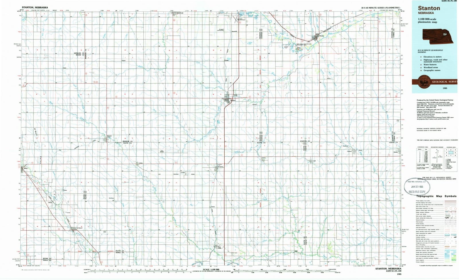 1985 Stanton, NE - Nebraska - USGS Topographic Map