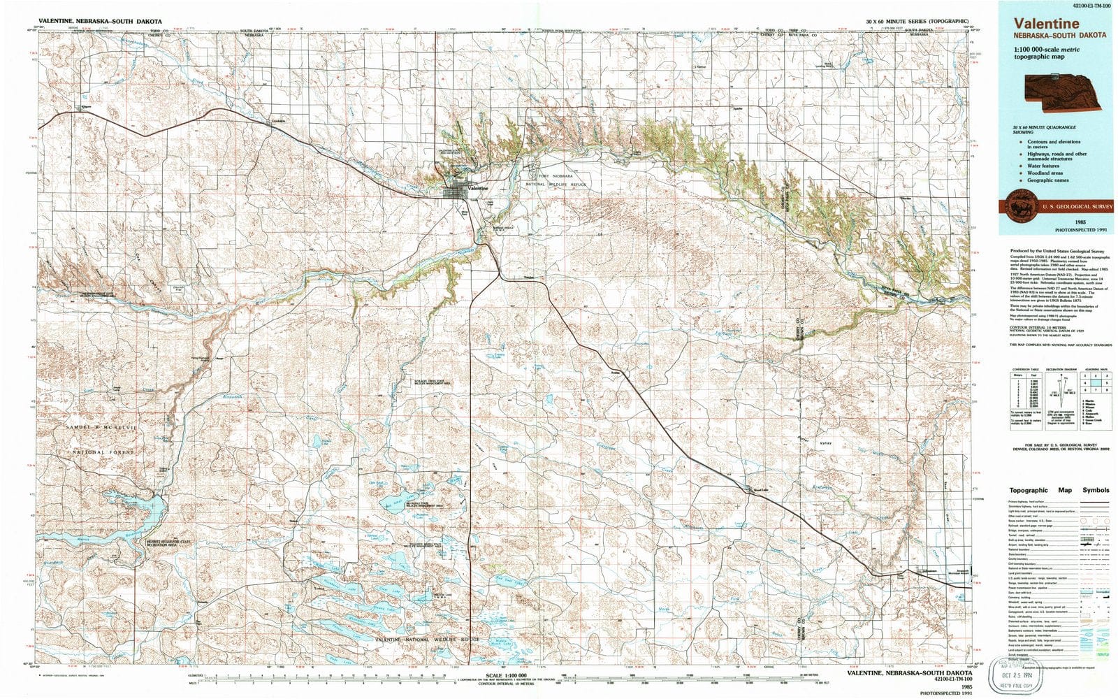 1985 Valentine, NE - Nebraska - USGS Topographic Map