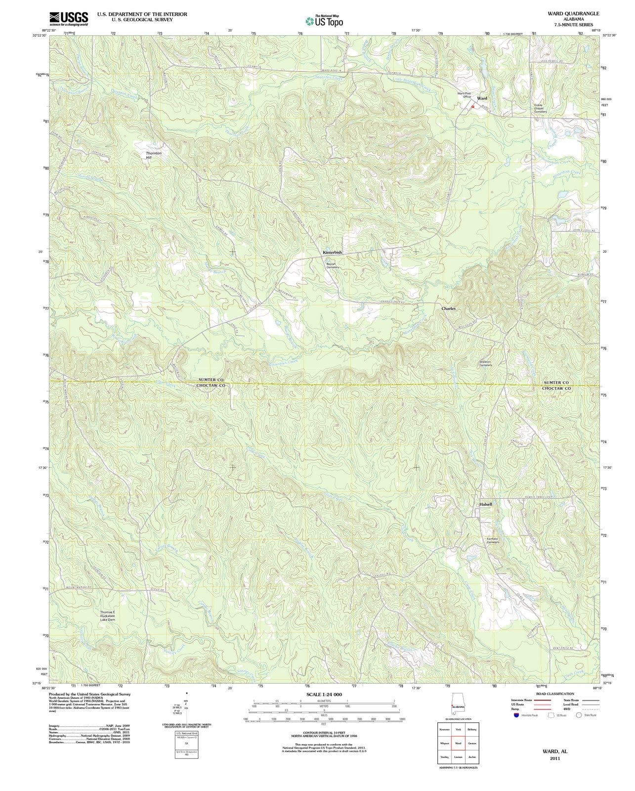 2011 Ward, AL - Alabama - USGS Topographic Map
