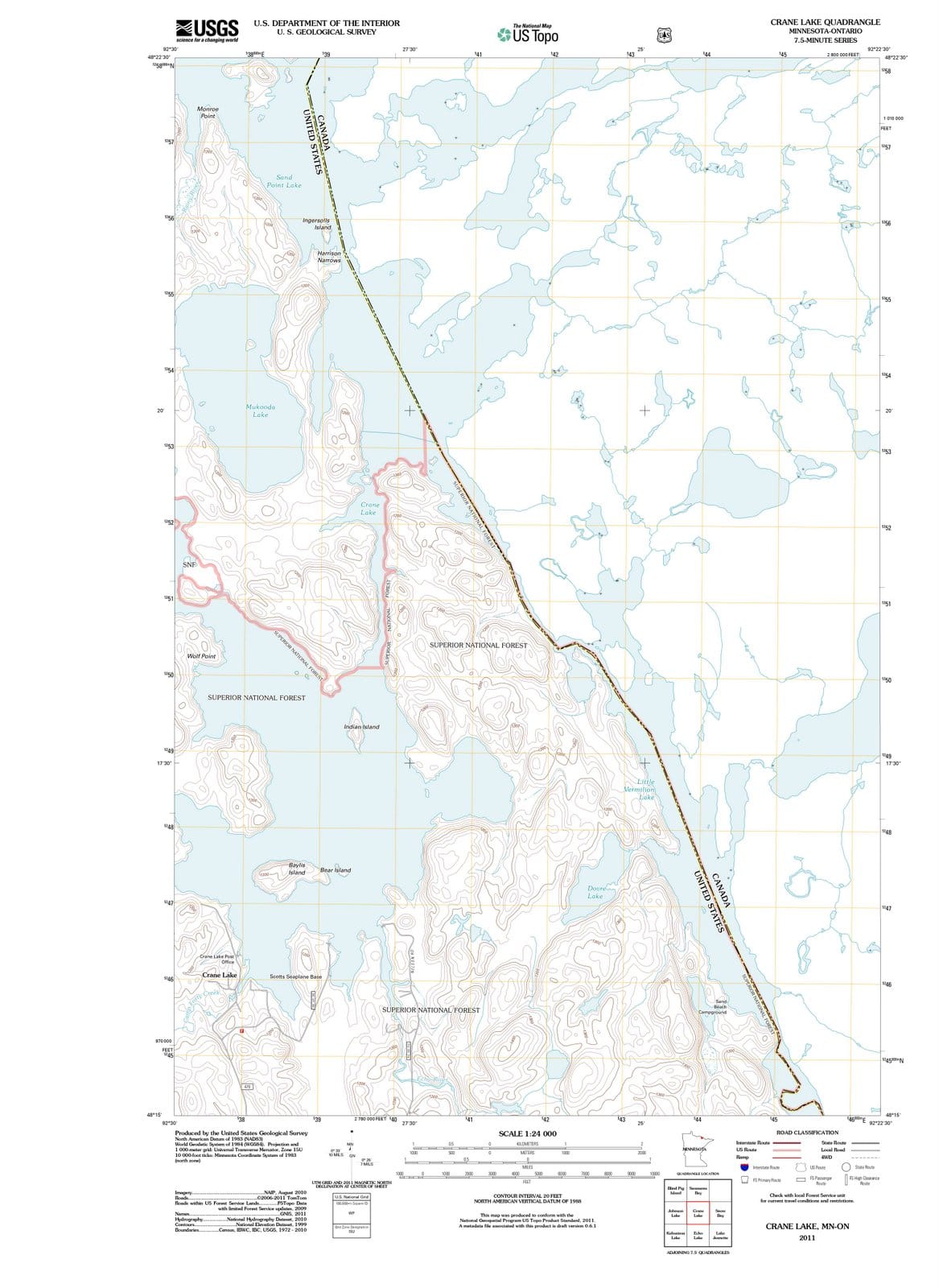 2011 Crane Lake, MN - Minnesota - USGS Topographic Map