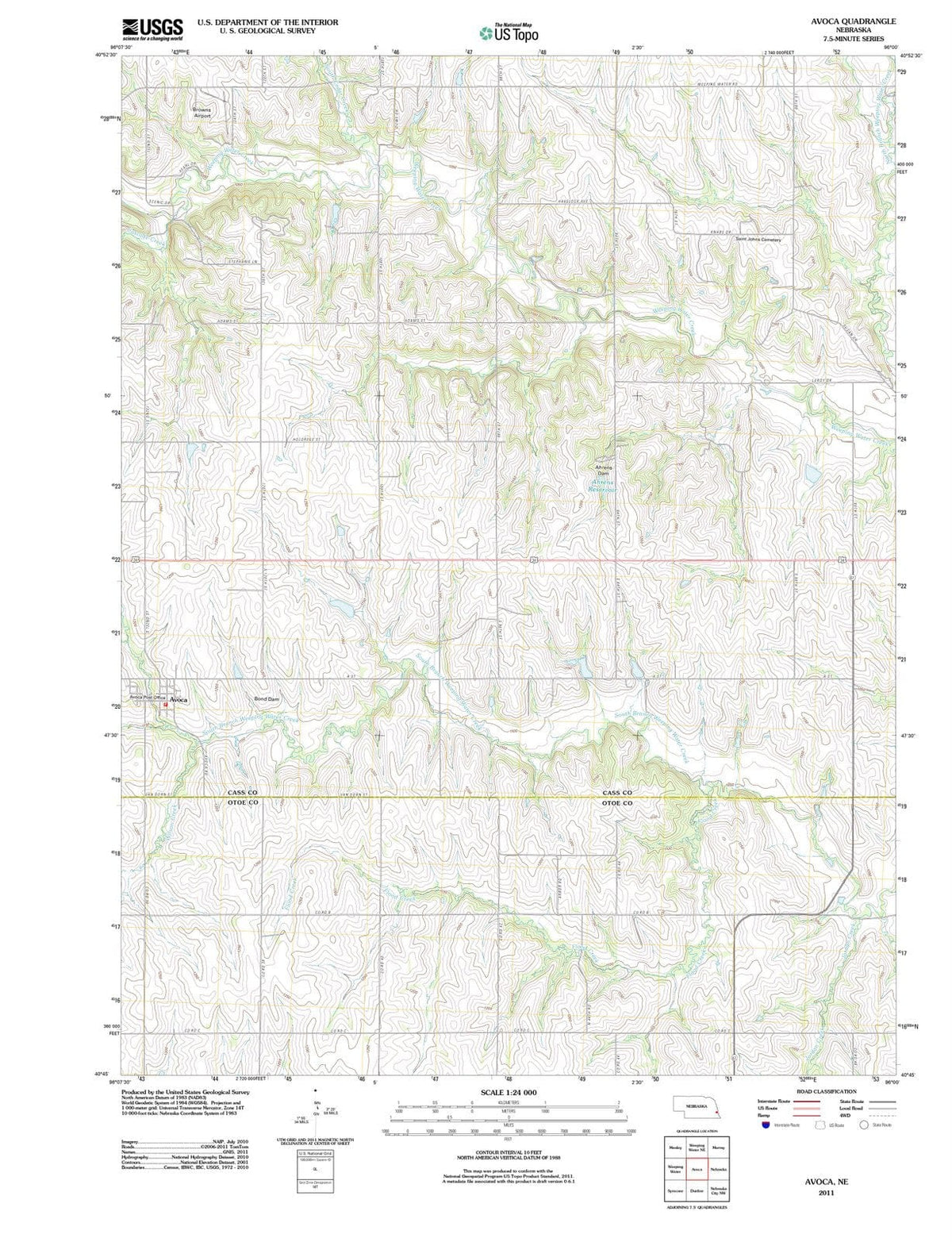 2011 Avoca, NE - Nebraska - USGS Topographic Map
