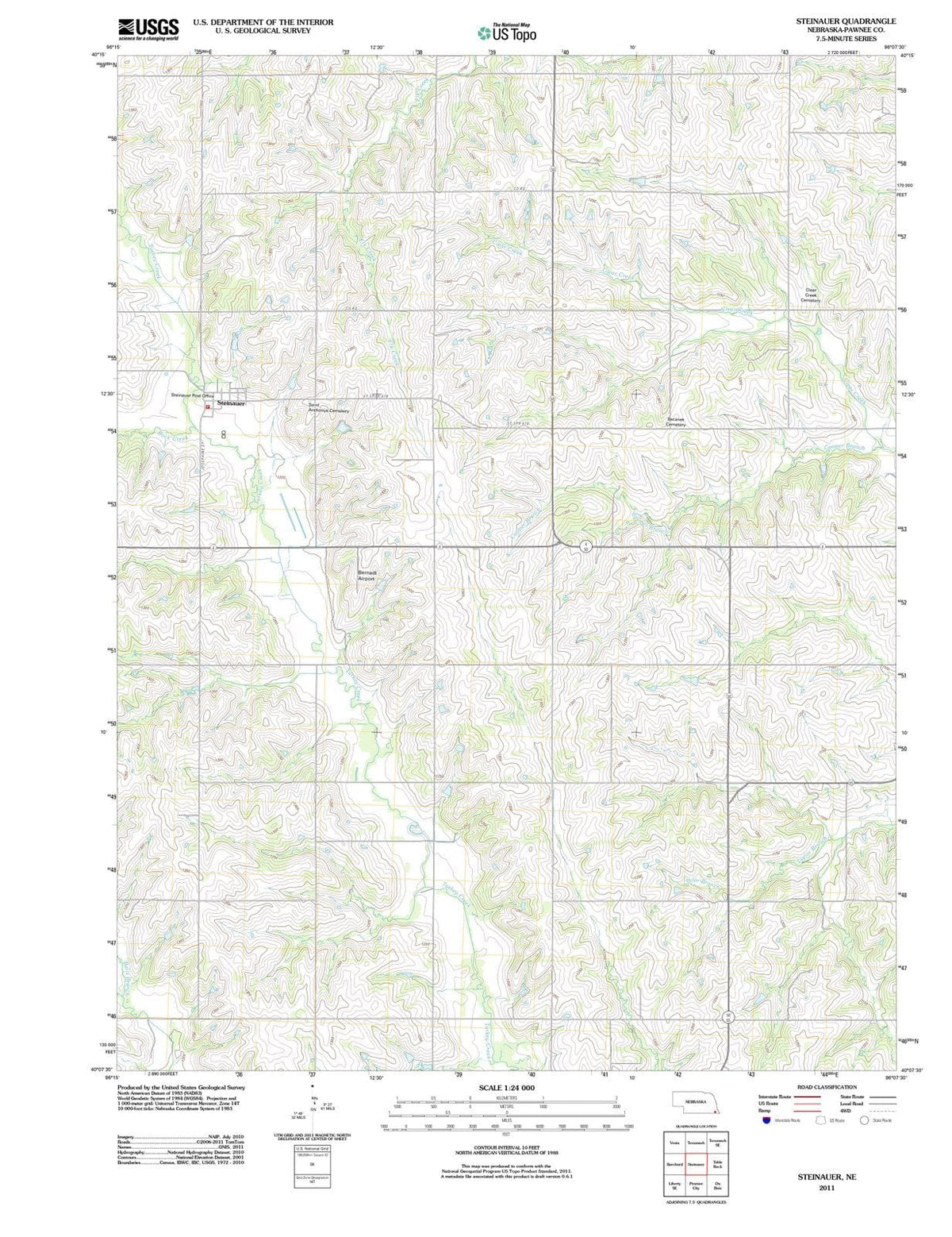2011 Steinauer, NE - Nebraska - USGS Topographic Map
