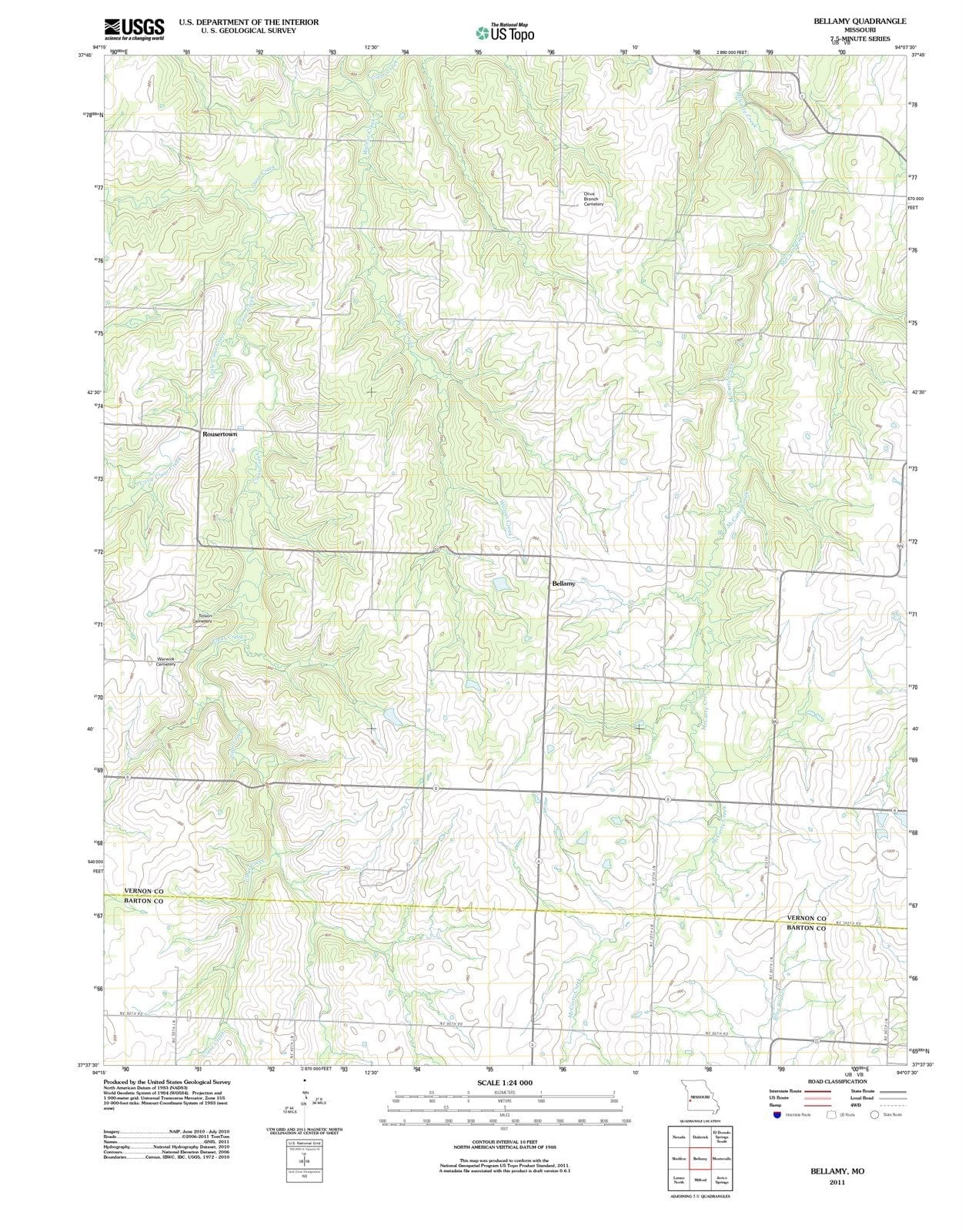 2011 Bellamy, MO - Missouri - USGS Topographic Map