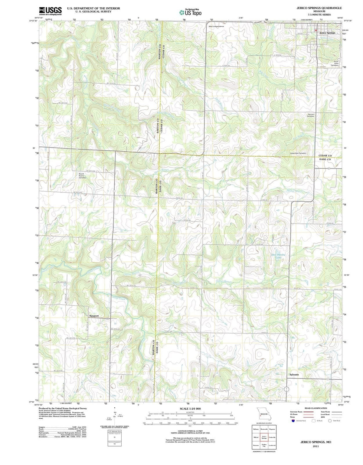 2011 Jerico Springs, MO - Missouri - USGS Topographic Map