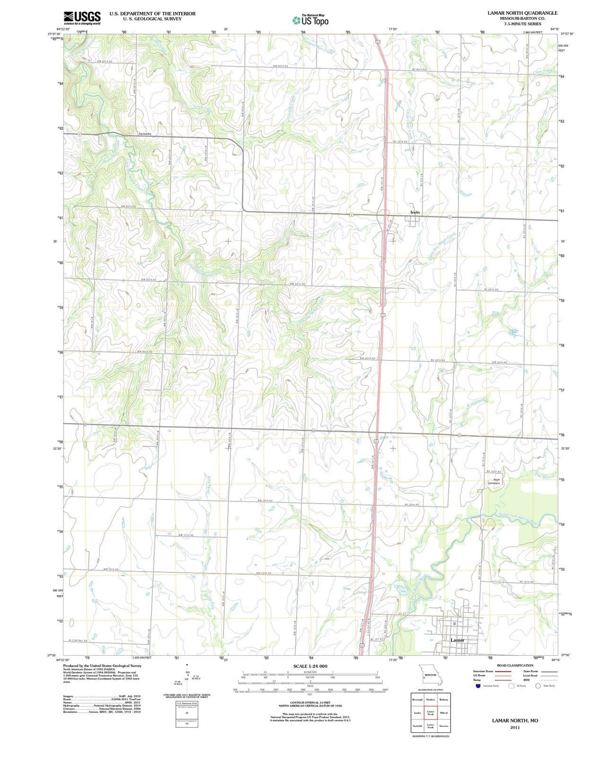 2011 Lamar North, MO - Missouri - USGS Topographic Map