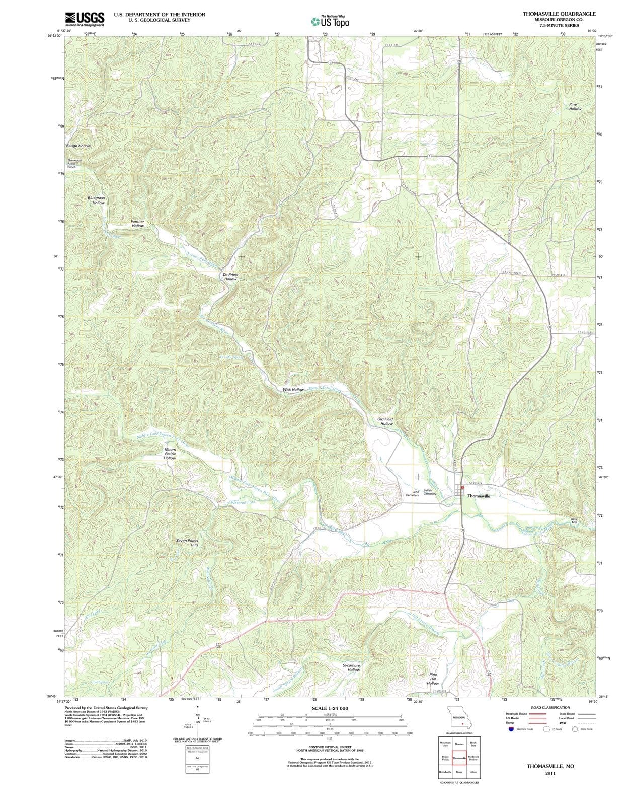 2011 Thomasville, MO - Missouri - USGS Topographic Map