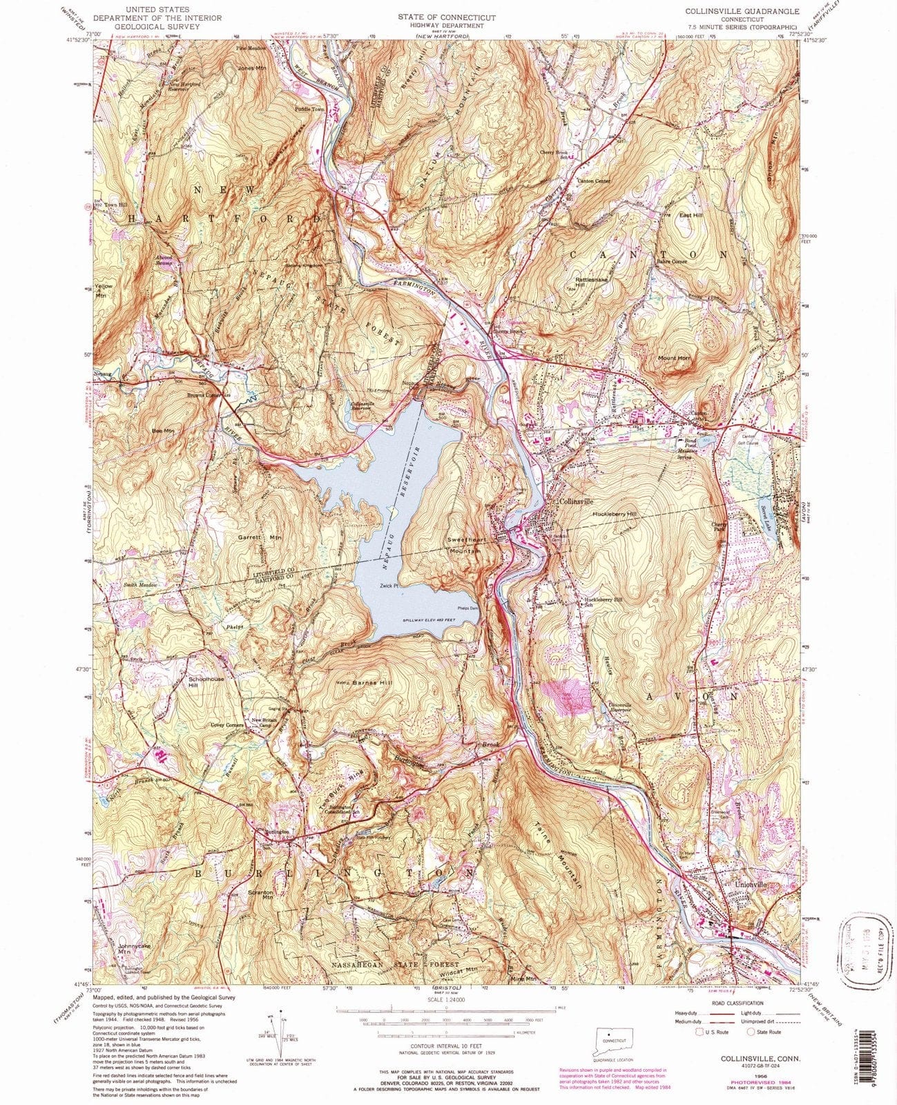 1956 Collinsville, CT - Connecticut - USGS Topographic Map