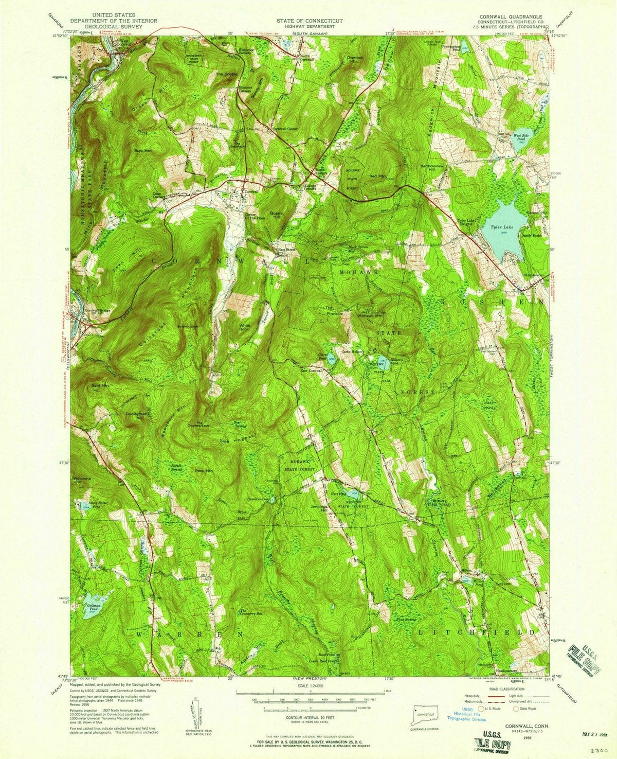 1956 Cornwall, CT - Connecticut - USGS Topographic Map