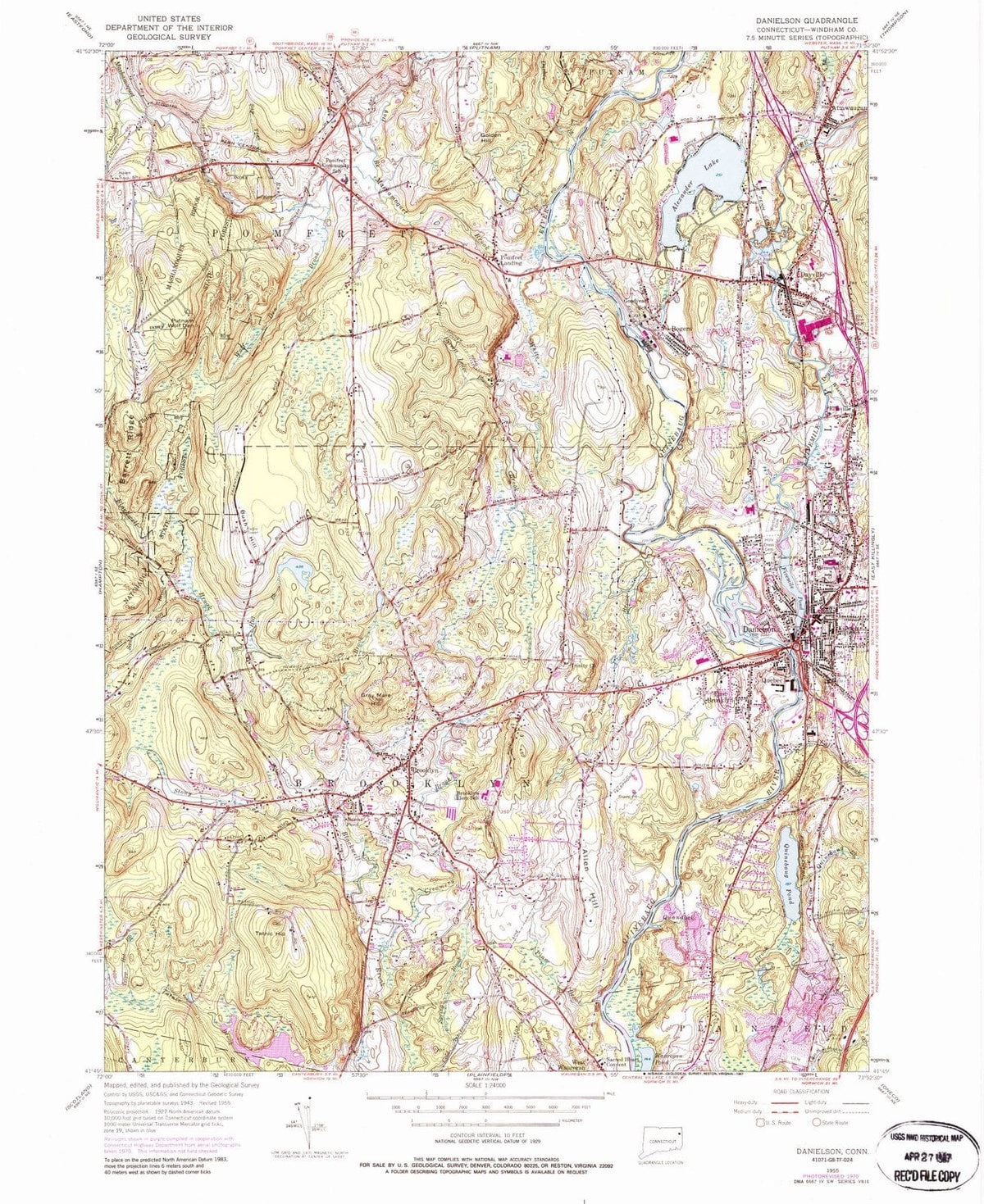 1955 Danielson, CT - Connecticut - USGS Topographic Map