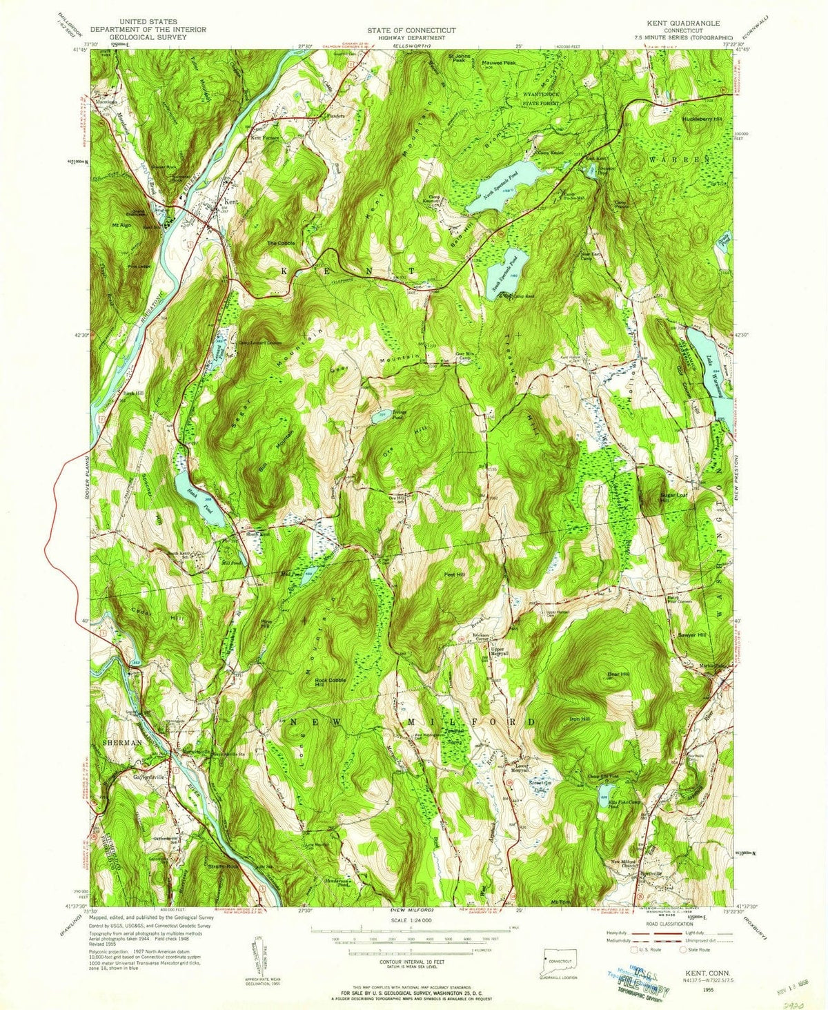 1955 Kent, CT - Connecticut - USGS Topographic Map