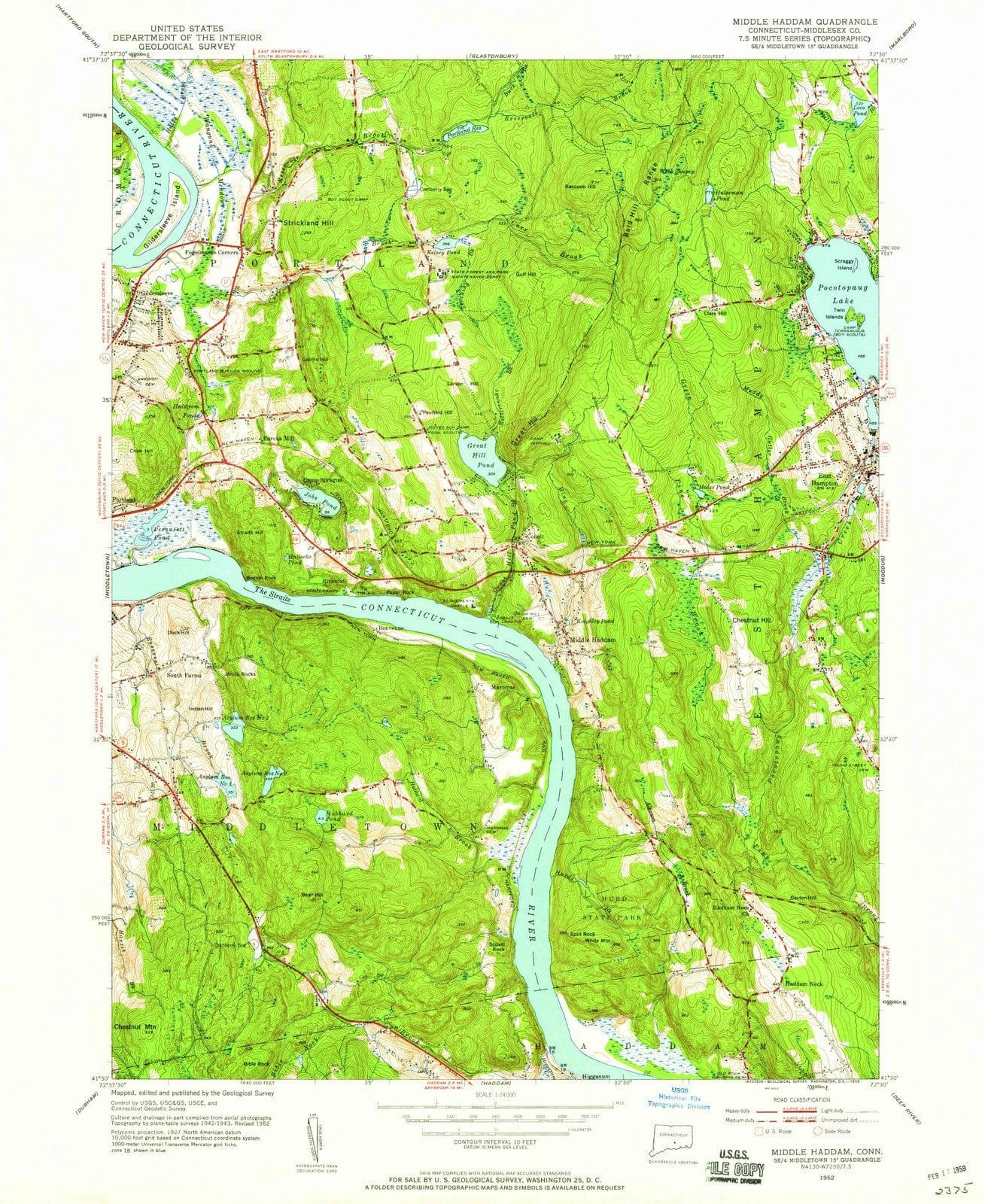 1952 Middle Haddam, CT - Connecticut - USGS Topographic Map