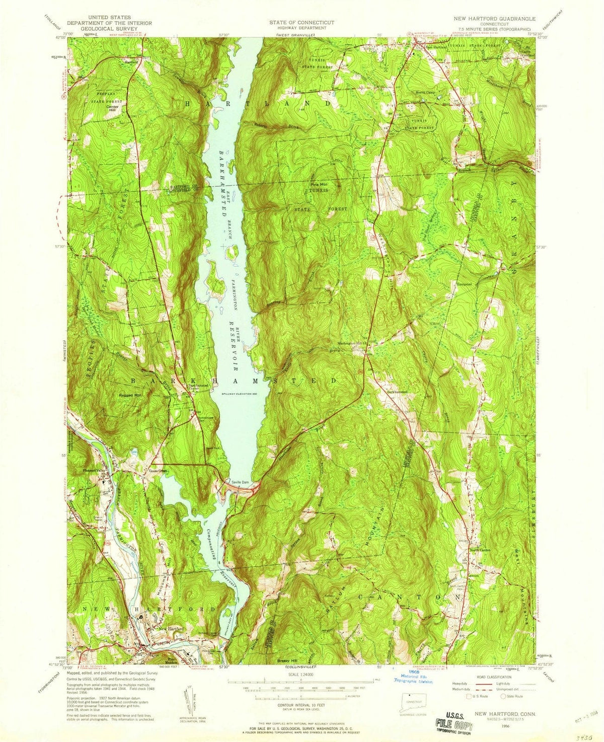 1956 New Hartford, CT - Connecticut - USGS Topographic Map