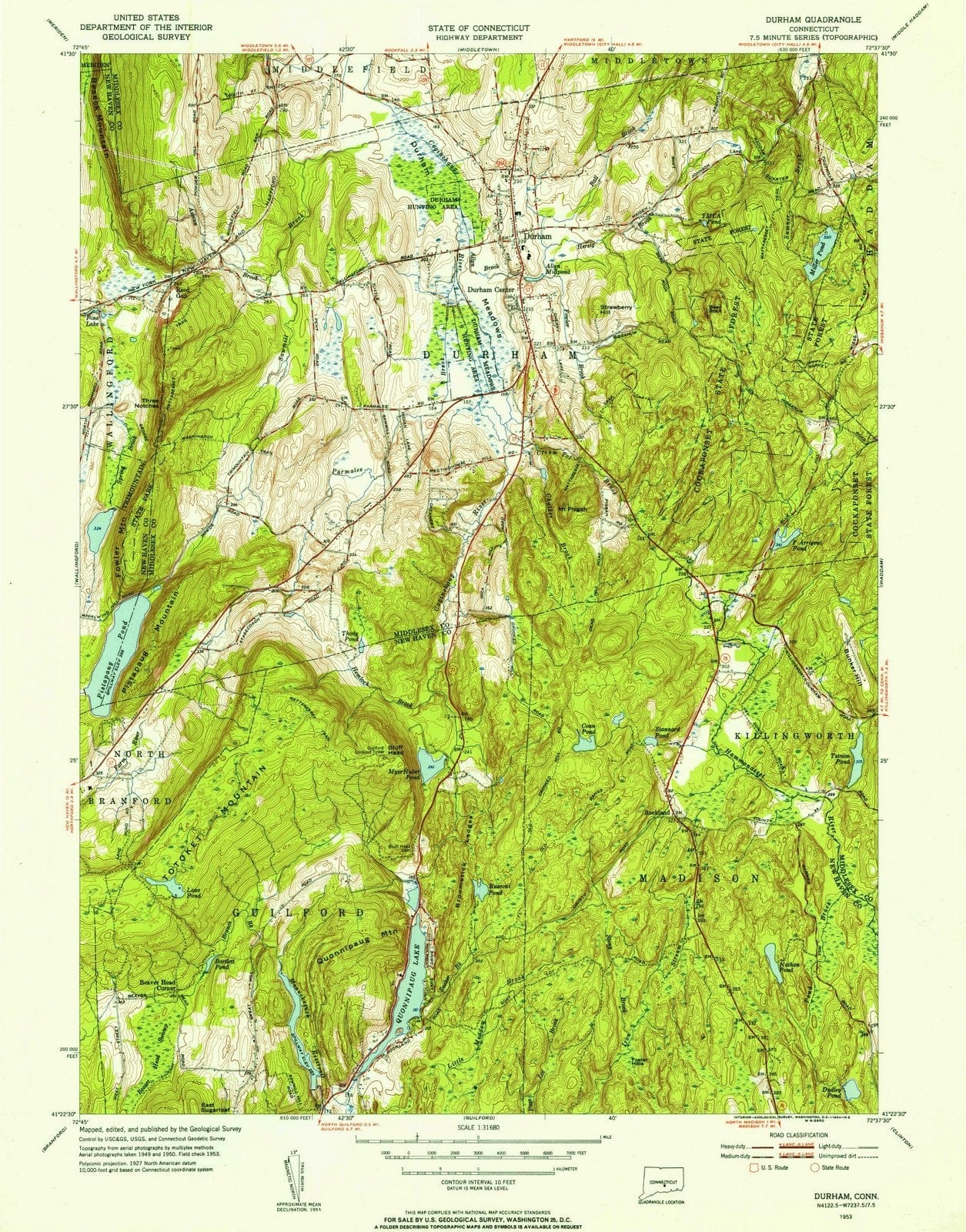 1953 Durham, CT - Connecticut - USGS Topographic Map v2
