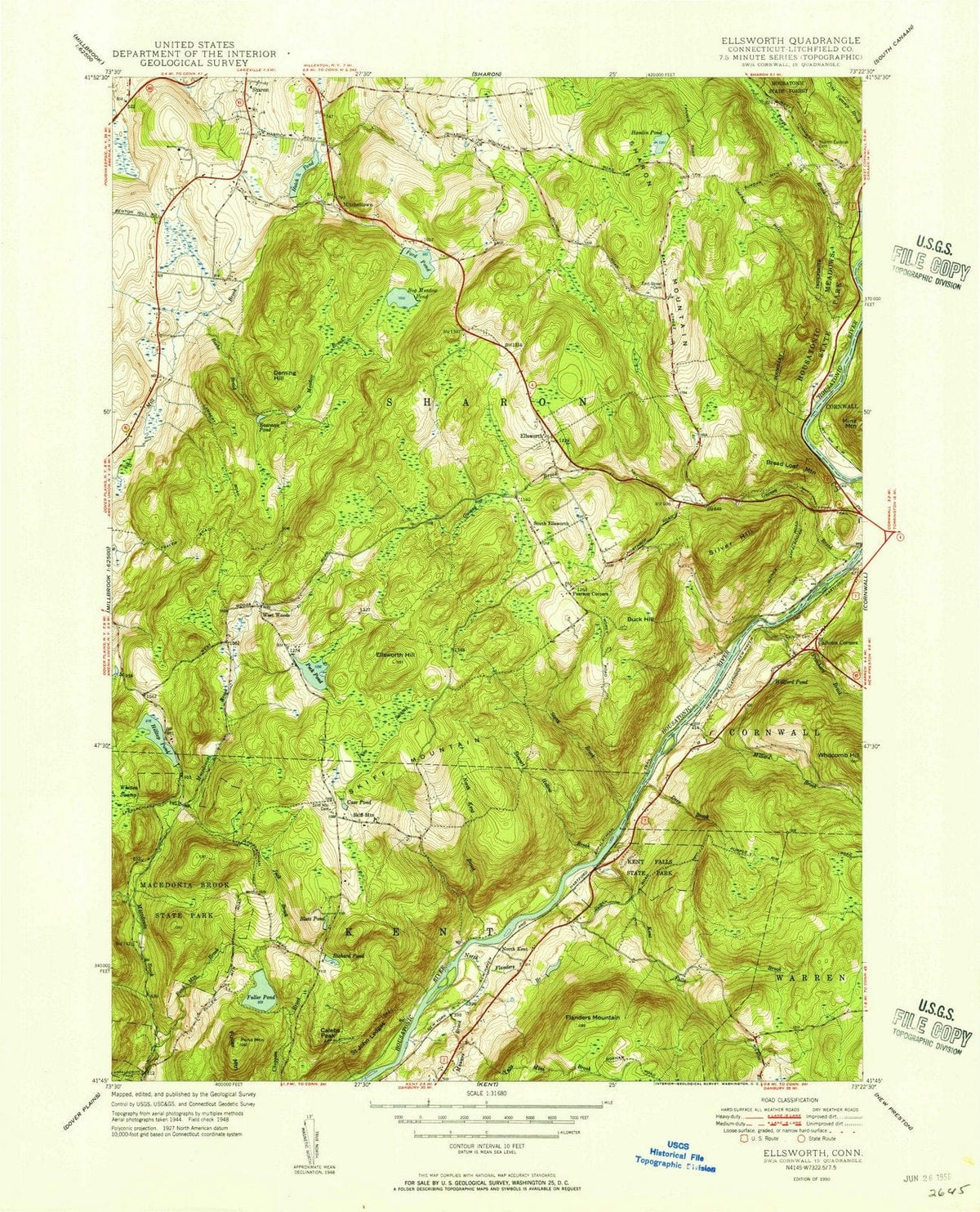1950 Ellsworth, CT - Connecticut - USGS Topographic Map