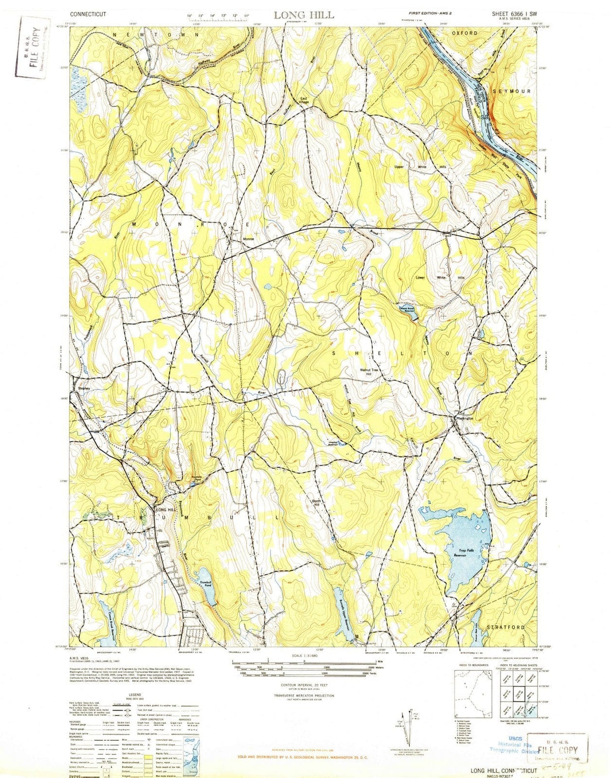 1947 Long Hill, CT - Connecticut - USGS Topographic Map