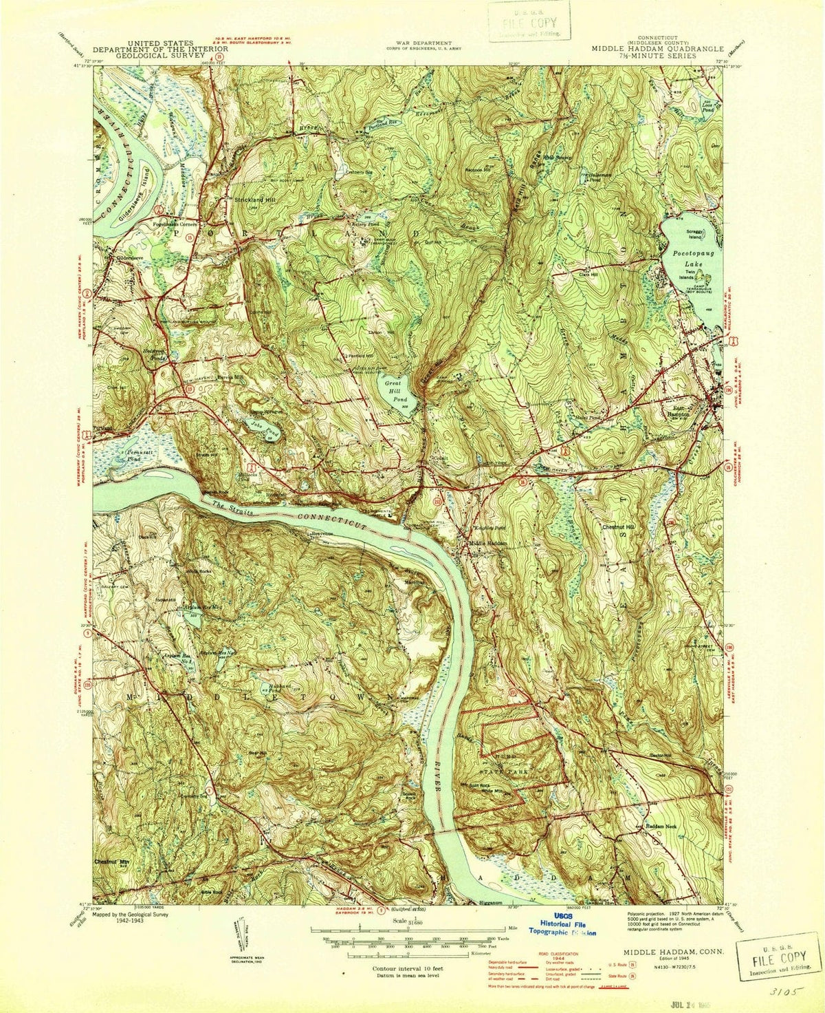 1945 Middle Haddam, CT - Connecticut - USGS Topographic Map