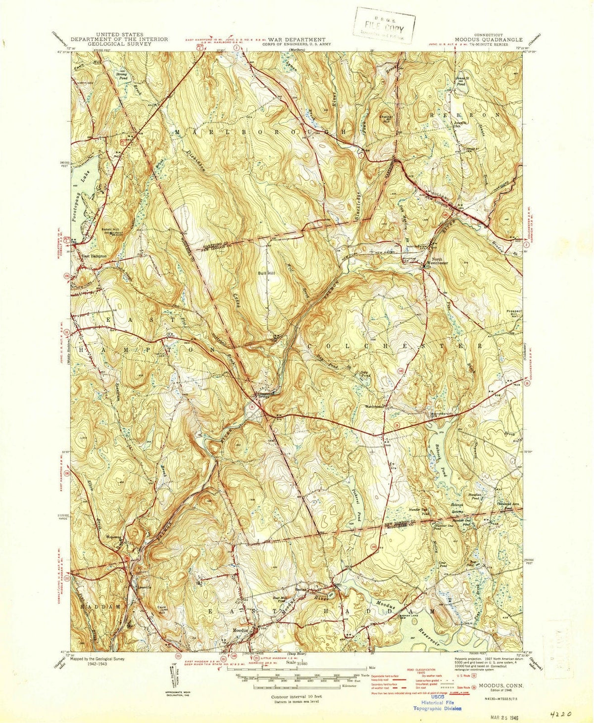 1946 Moodus, CT - Connecticut - USGS Topographic Map