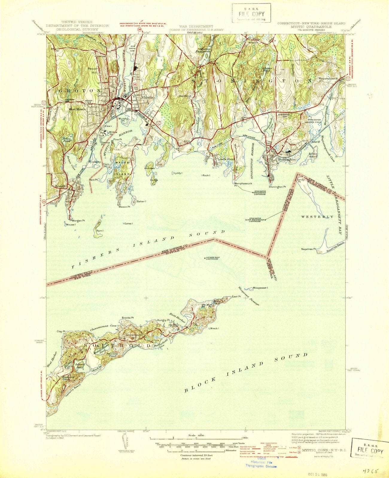 1944 Mystic, CT - Connecticut - USGS Topographic Map