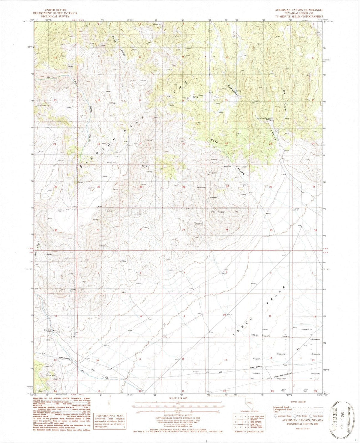 1986 Ackerman Canyon, NV - Nevada - USGS Topographic Map