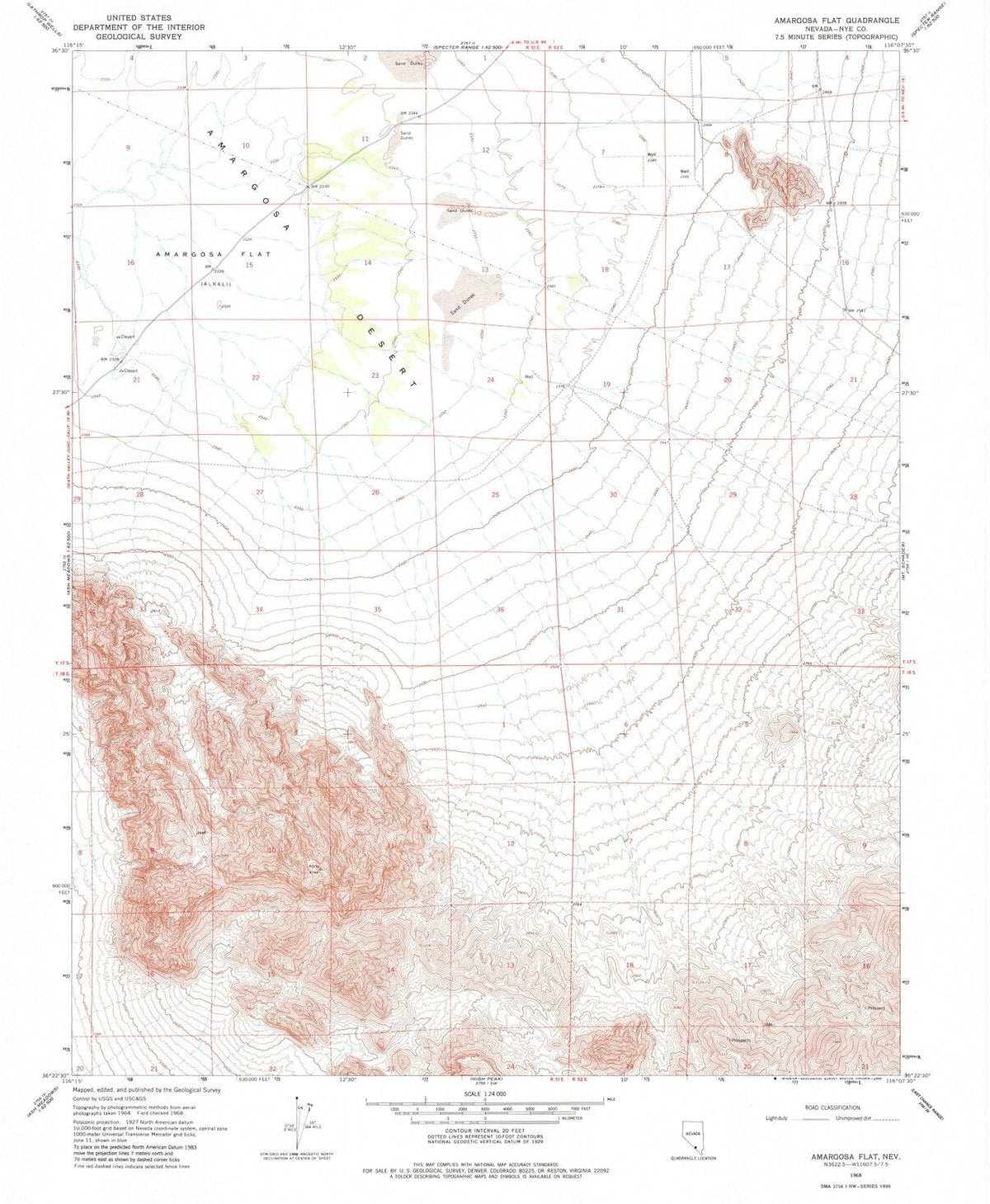 1968 Amargosa Flat, NV - Nevada - USGS Topographic Map