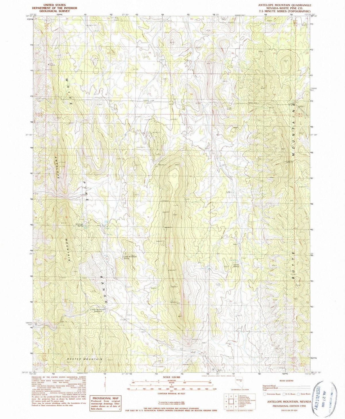 1990 Antelope Mountain, NV - Nevada - USGS Topographic Map