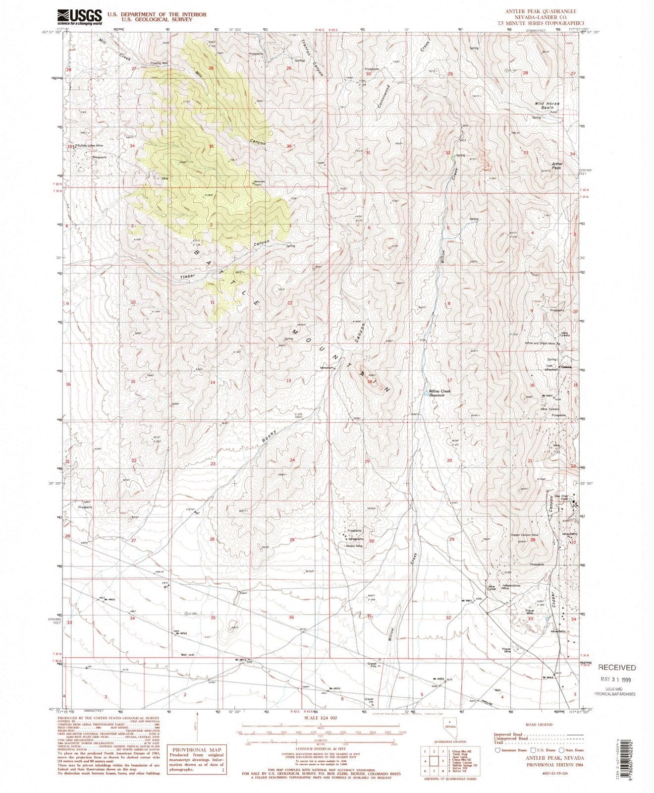 1984 Antler Peak, NV - Nevada - USGS Topographic Map