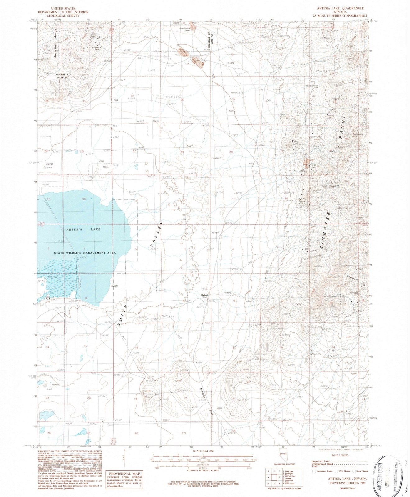1986 Artesia Lake, NV - Nevada - USGS Topographic Map
