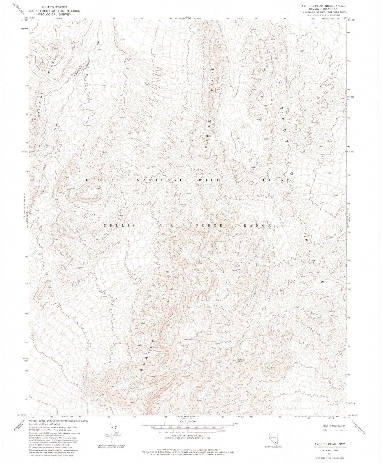 1973 Aysees Peak, NV - Nevada - USGS Topographic Map