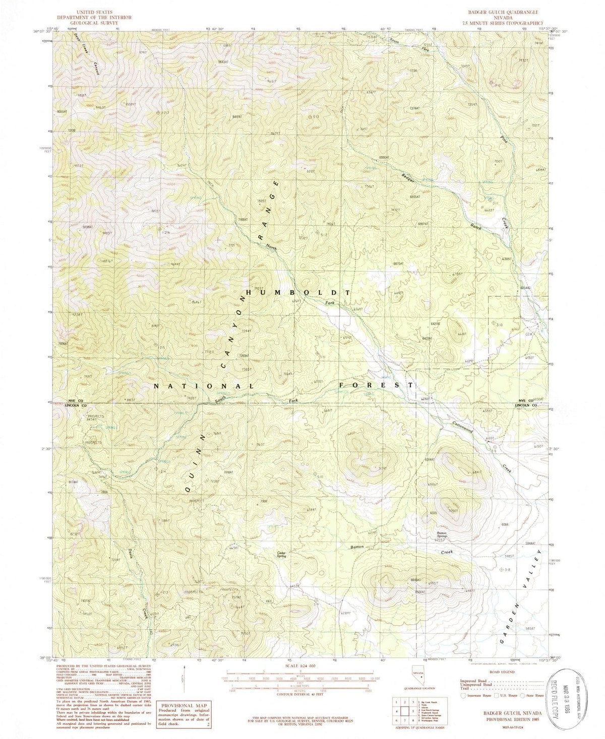 1985 Badger Gulch, NV - Nevada - USGS Topographic Map