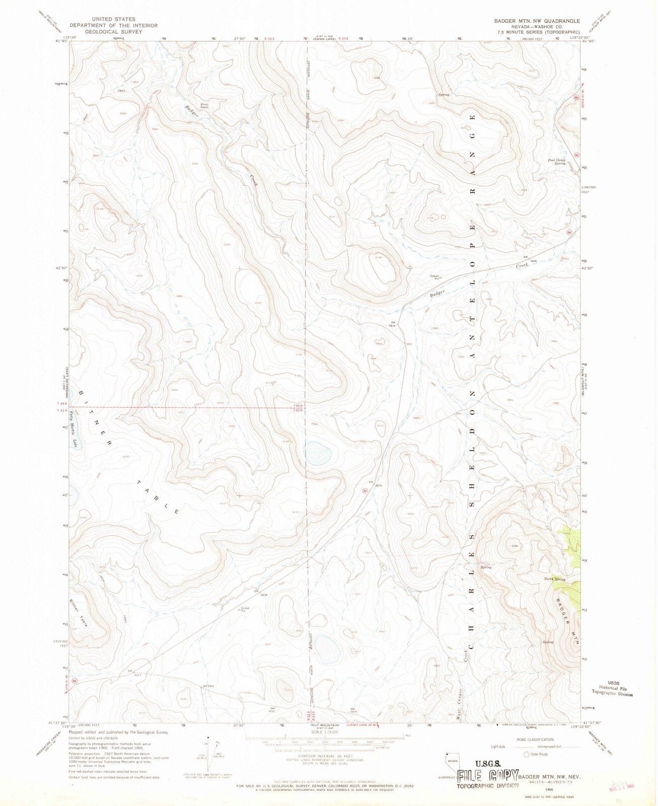 1966 Badger MTN, NV - Nevada - USGS Topographic Map