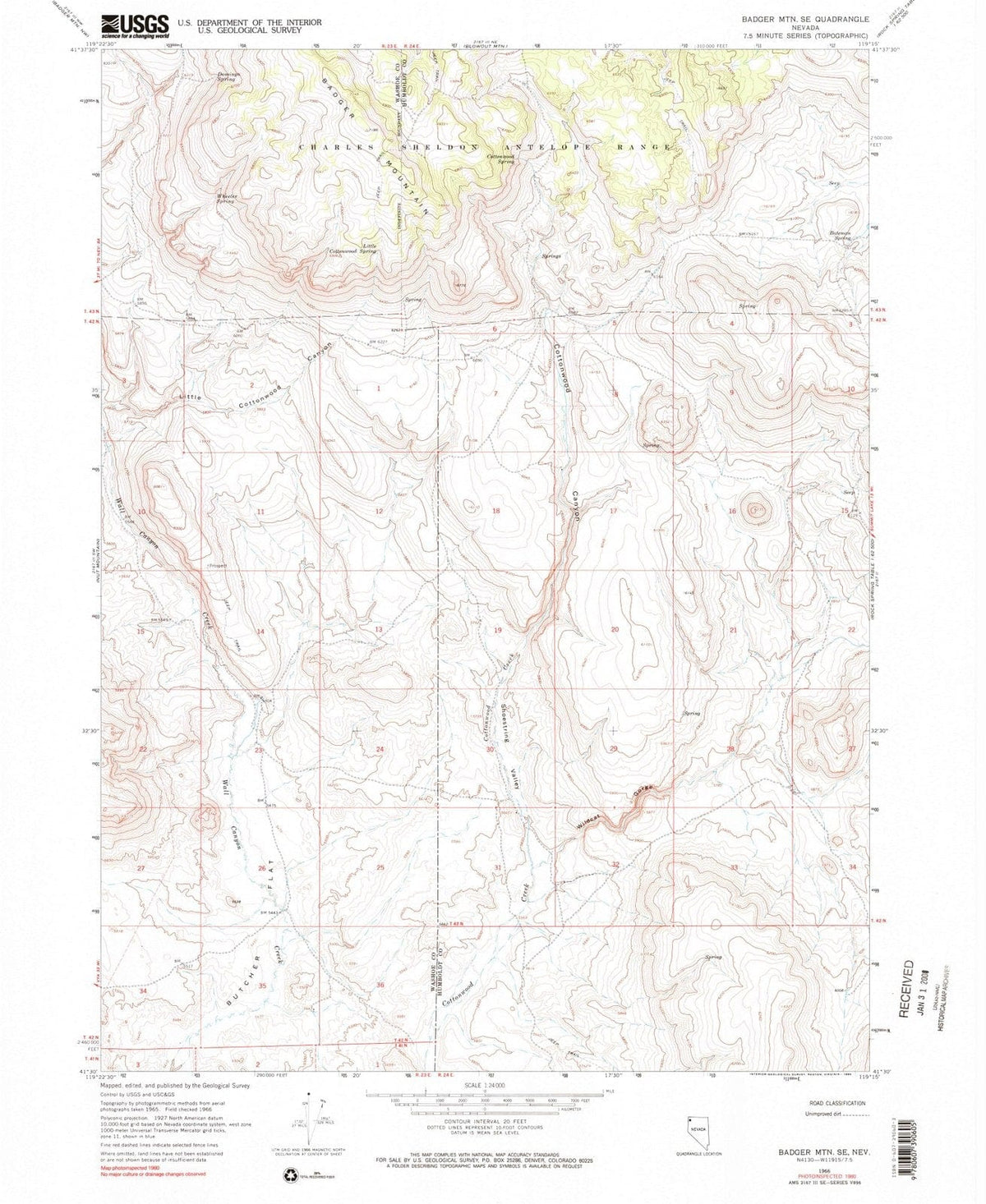 1966 Badger MTN, NV - Nevada - USGS Topographic Map v2