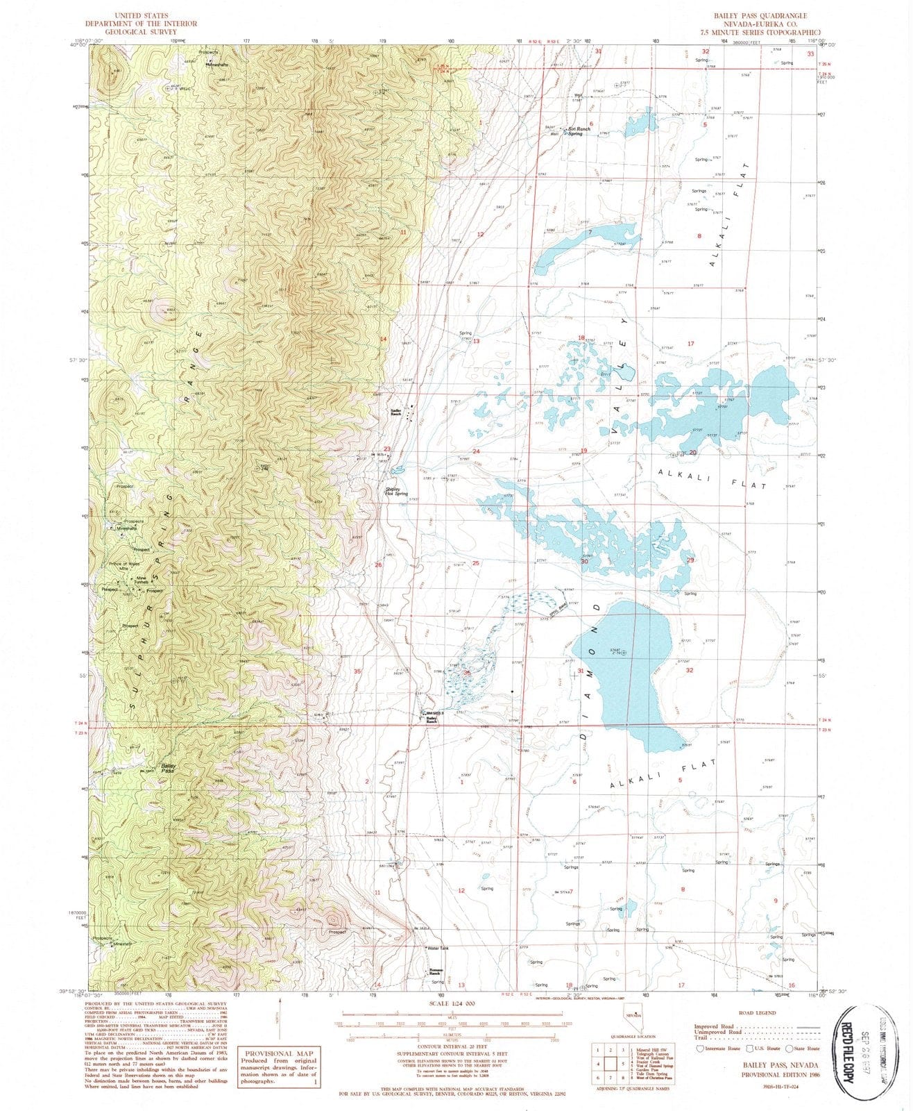 1986 Bailey Pass, NV - Nevada - USGS Topographic Map
