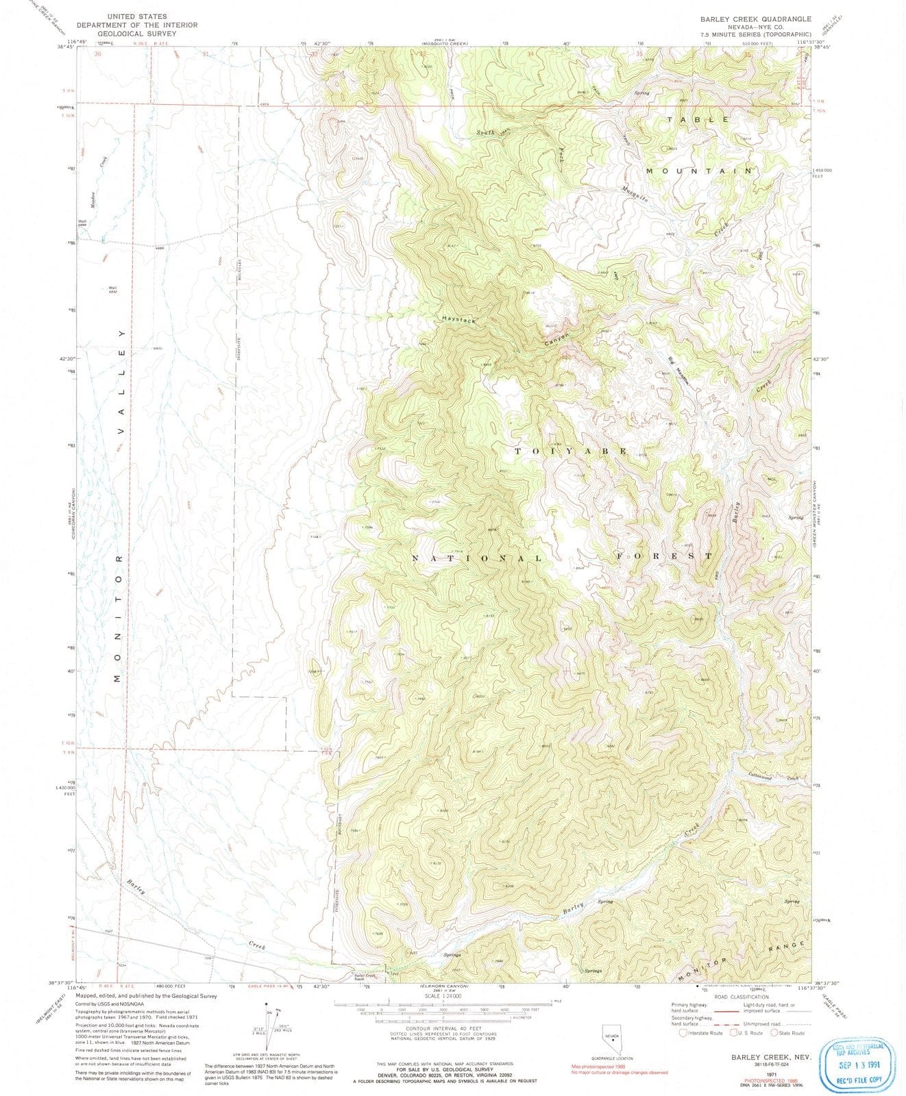1971 Barley Creek, NV - Nevada - USGS Topographic Map