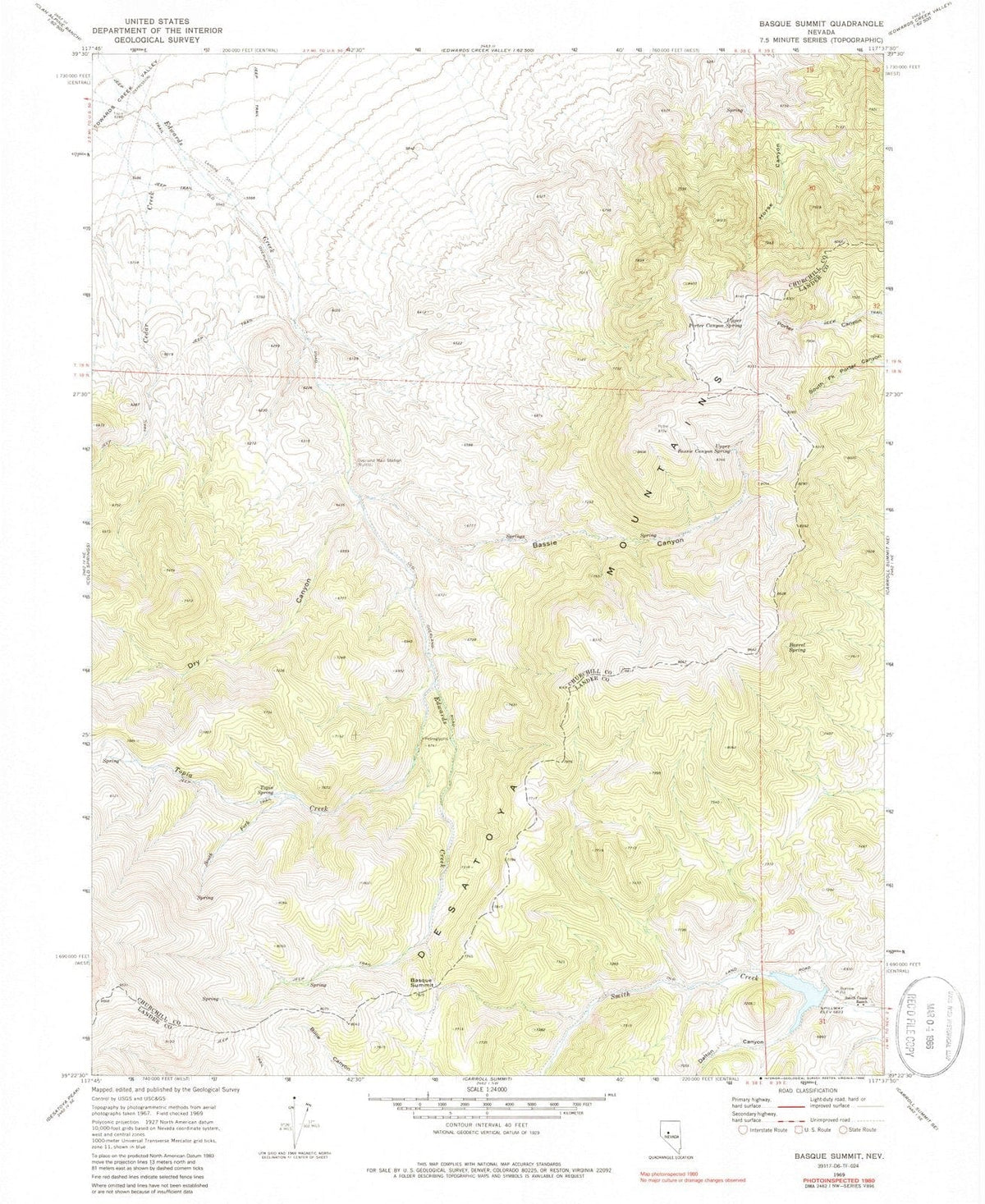 1969 Basque Summit, NV - Nevada - USGS Topographic Map