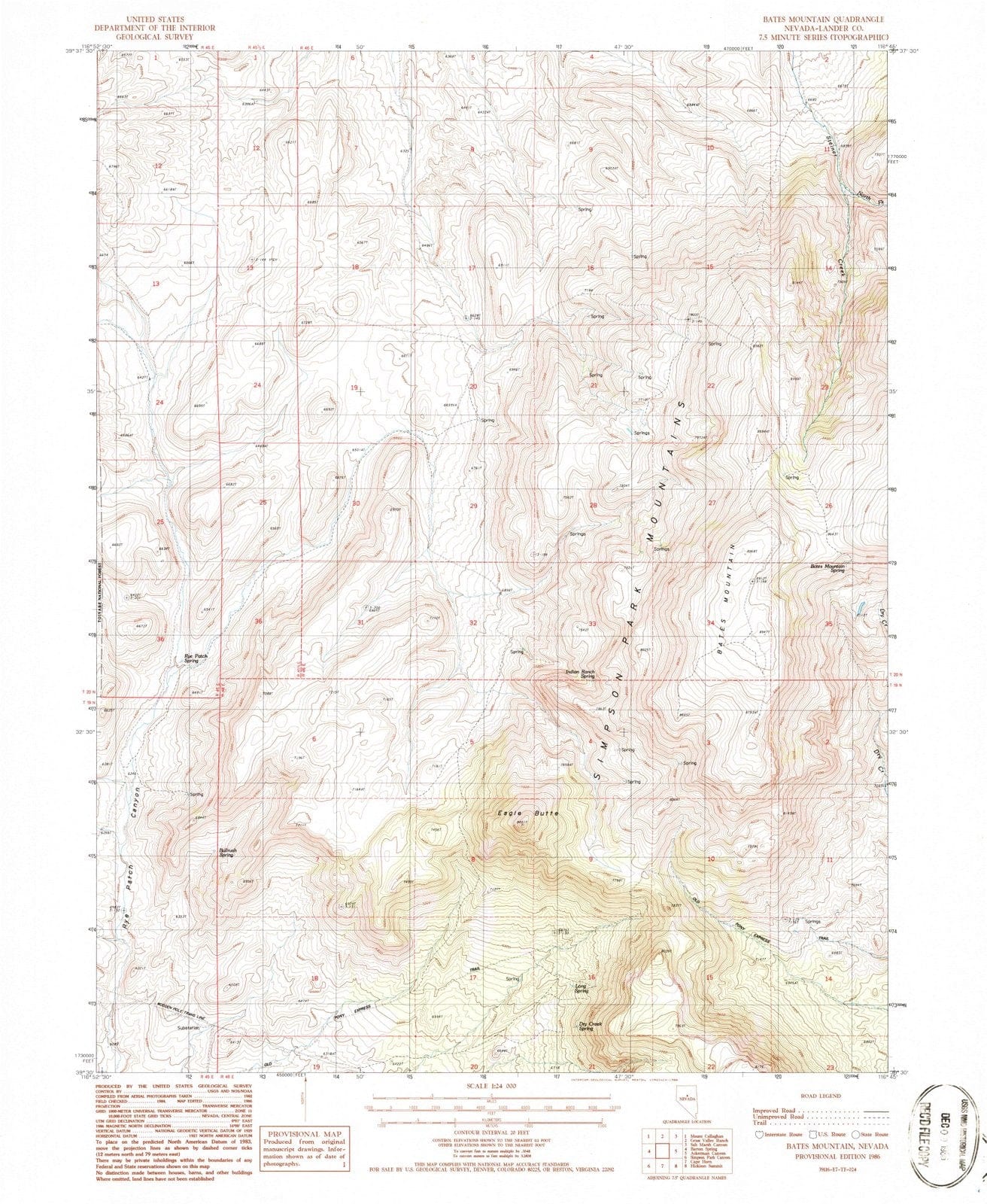 1986 Bates Mountain, NV - Nevada - USGS Topographic Map