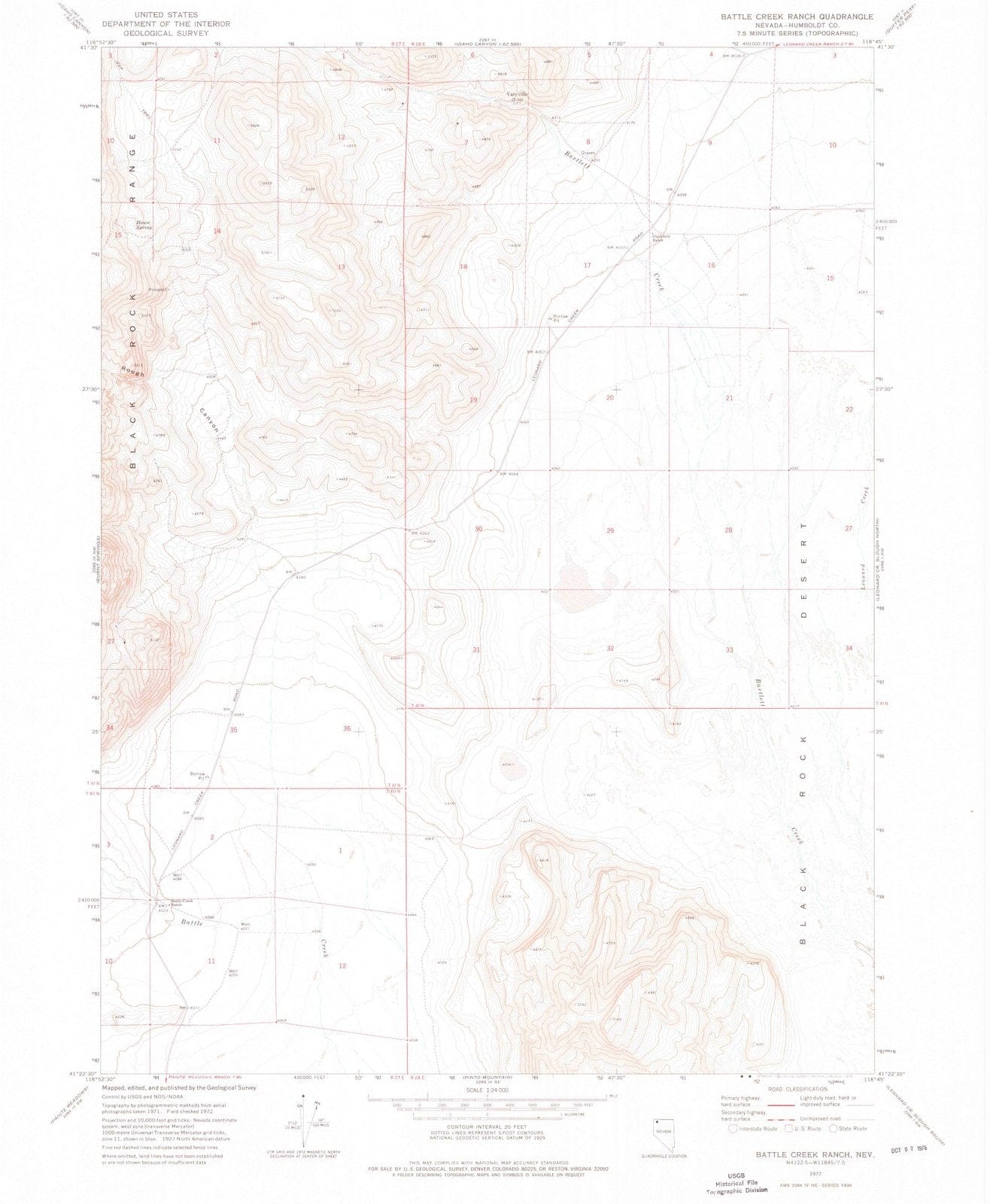 1972 Battle Creek Ranch, NV - Nevada - USGS Topographic Map