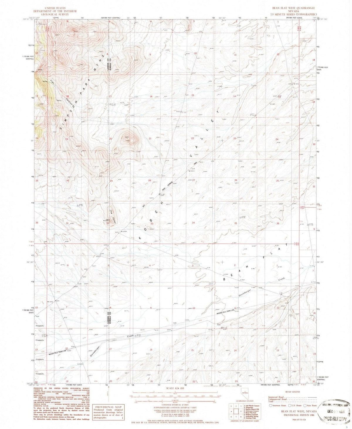 1986 Bean Flat West, NV - Nevada - USGS Topographic Map