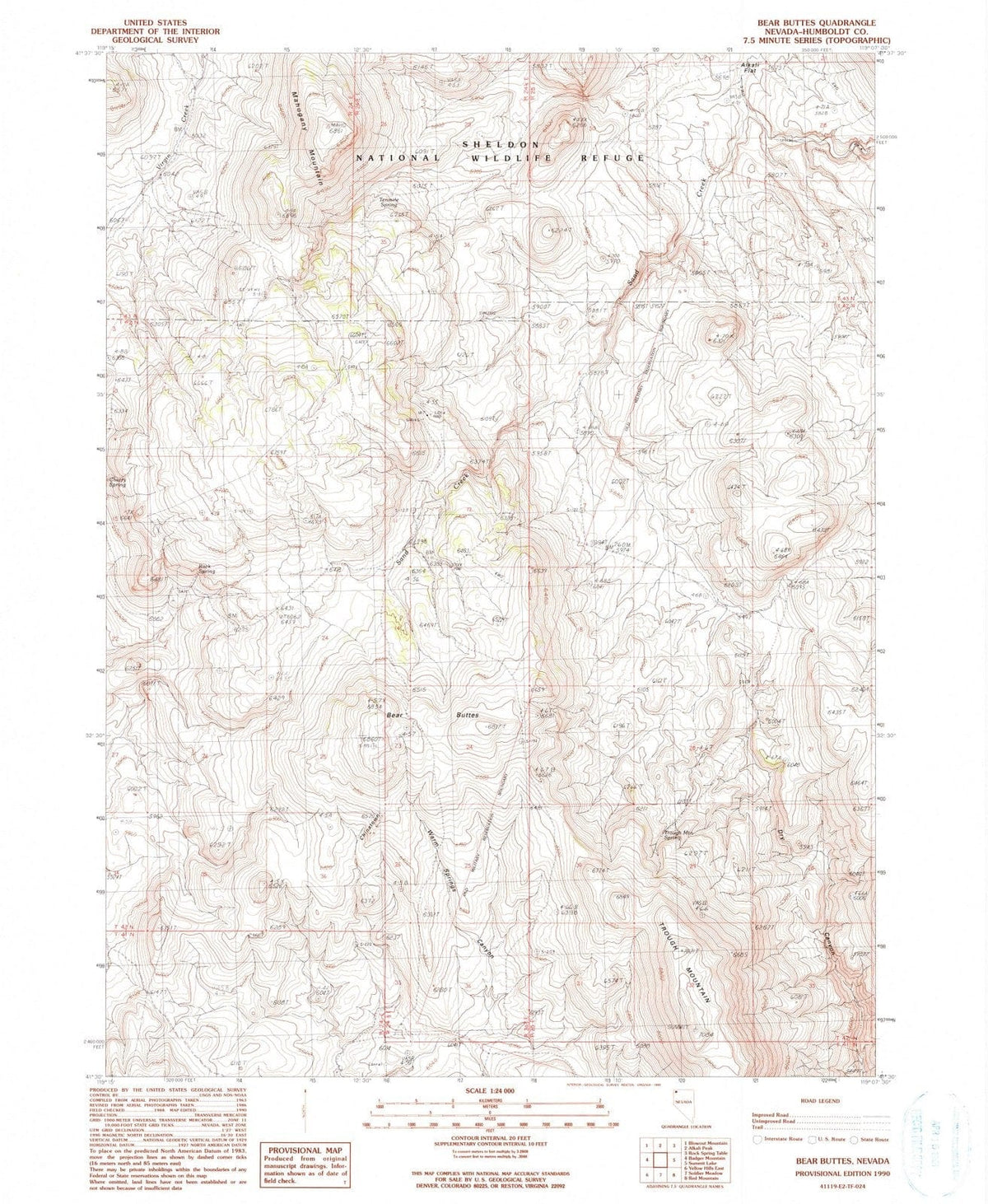 1990 Bear Buttes, NV - Nevada - USGS Topographic Map