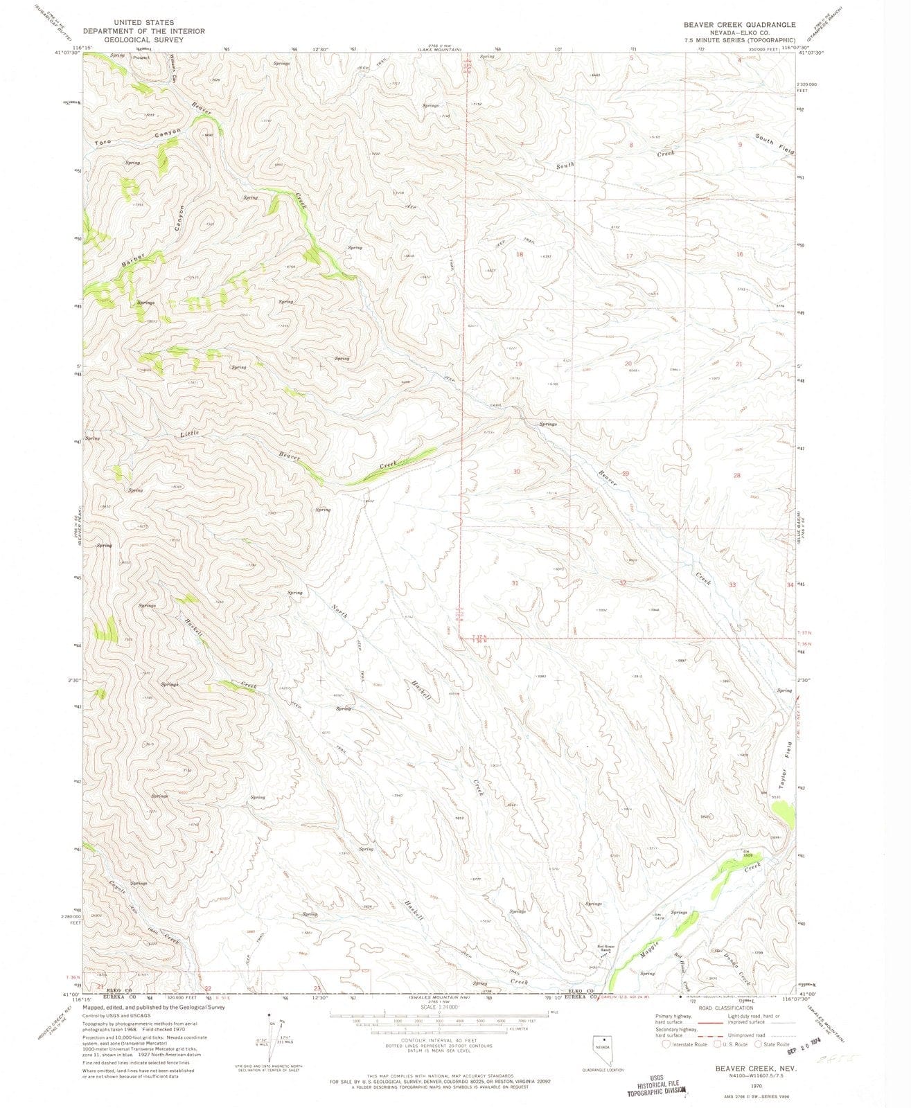1970 Beaver Creek, NV - Nevada - USGS Topographic Map
