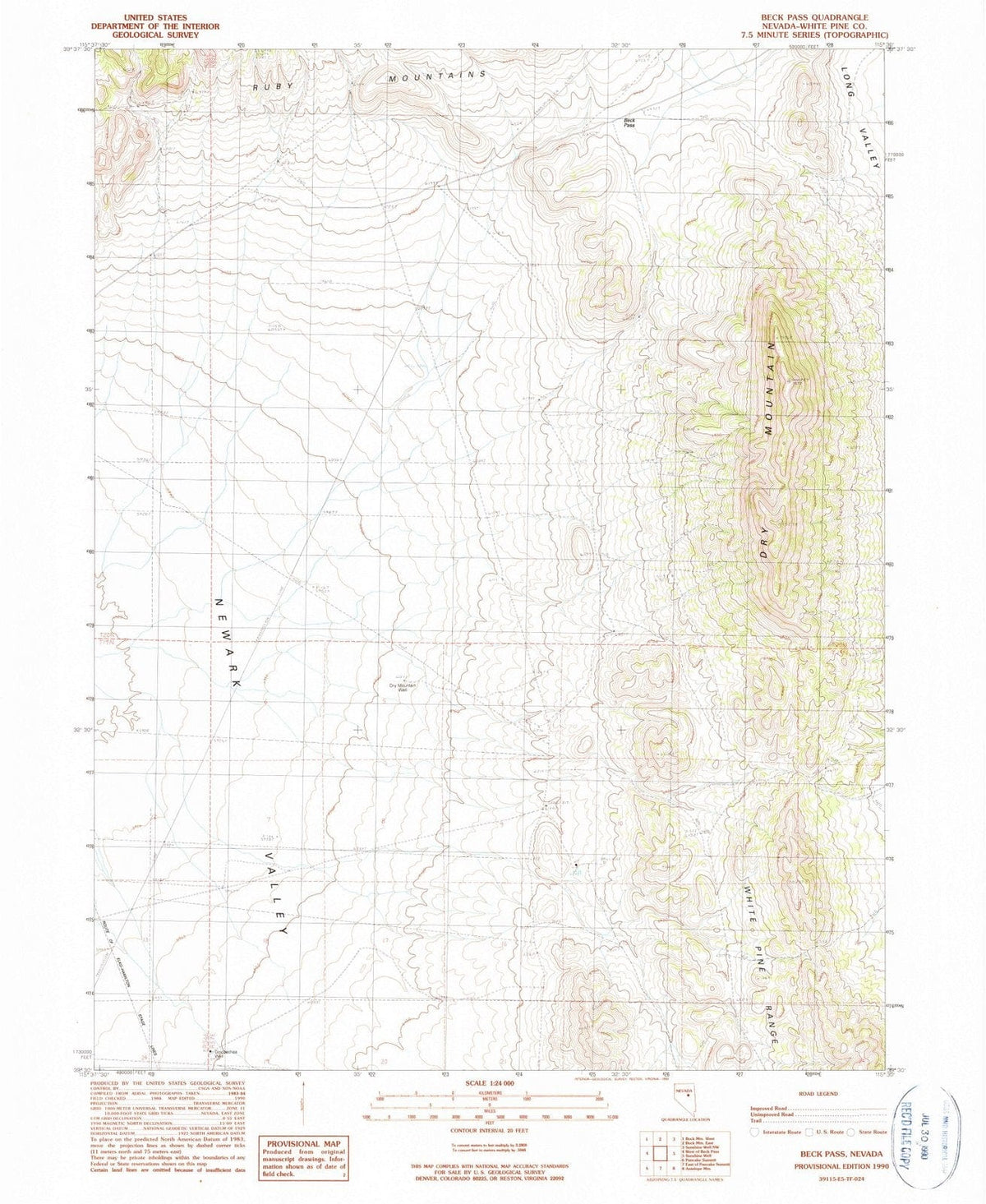 1990 Beck Pass, NV - Nevada - USGS Topographic Map