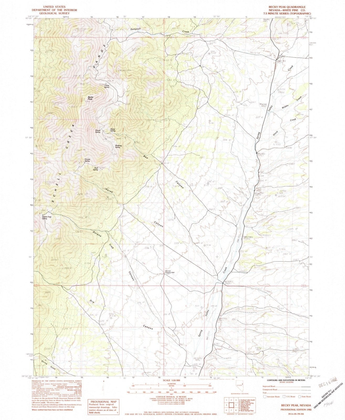 1982 Becky Peak, NV - Nevada - USGS Topographic Map
