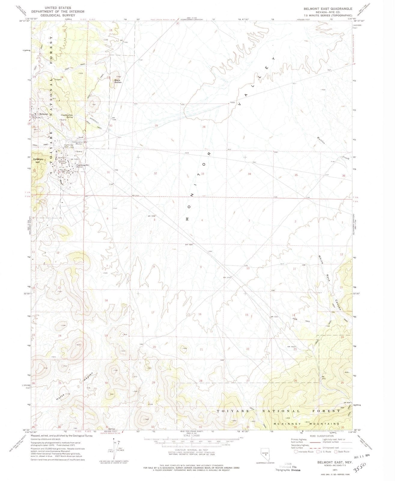 1971 Belmont East, NV - Nevada - USGS Topographic Map