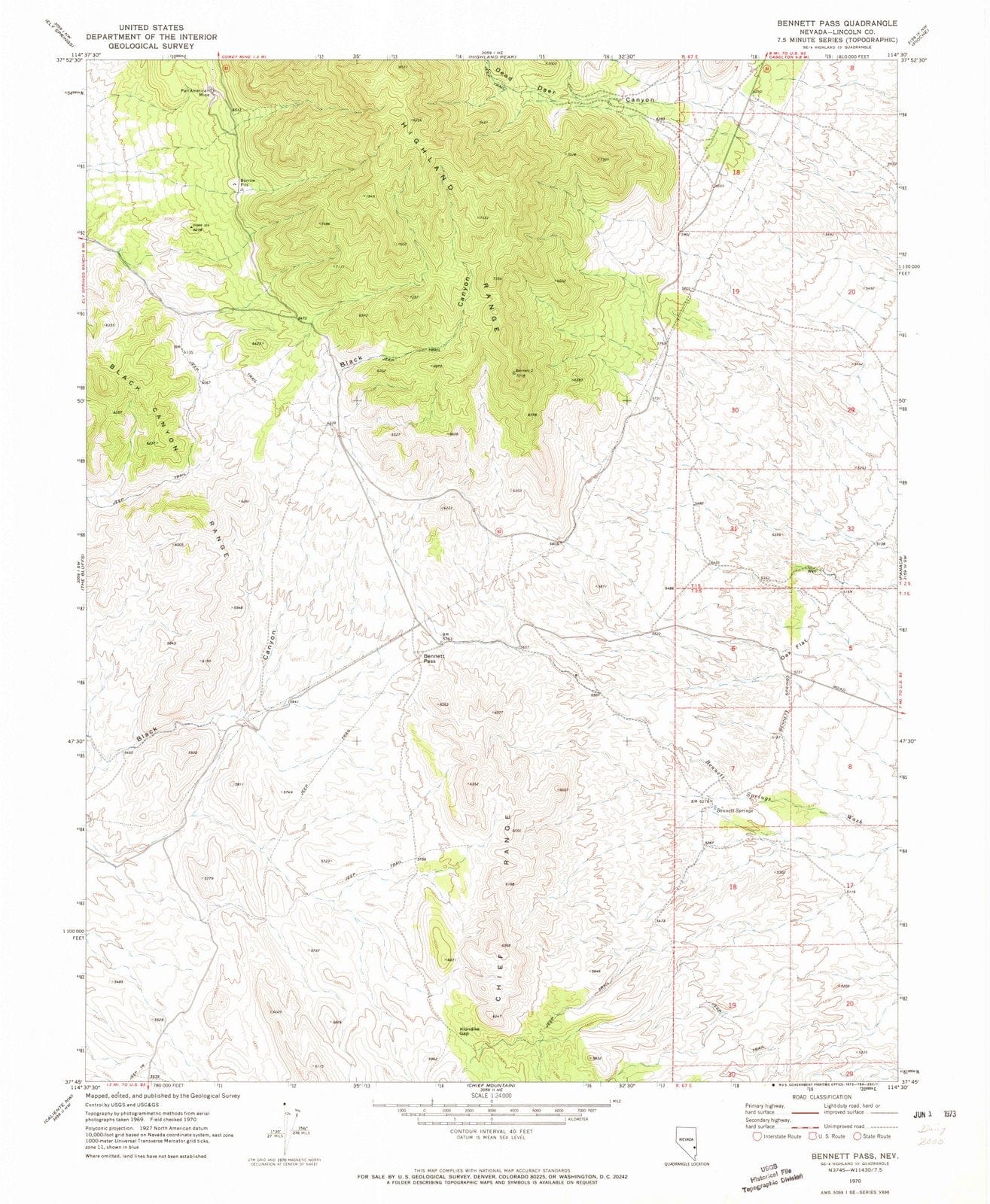 1970 Bennett Pass, NV - Nevada - USGS Topographic Map