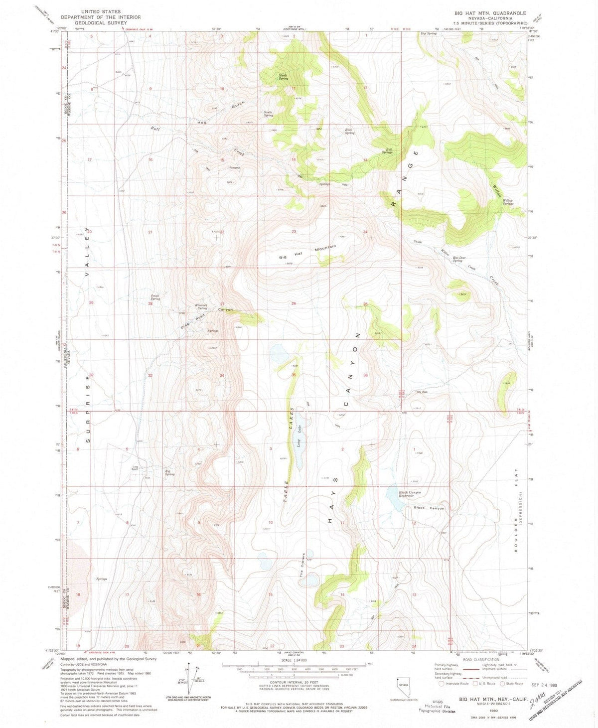 1980 Big Hat MTN, NV - Nevada - USGS Topographic Map v2