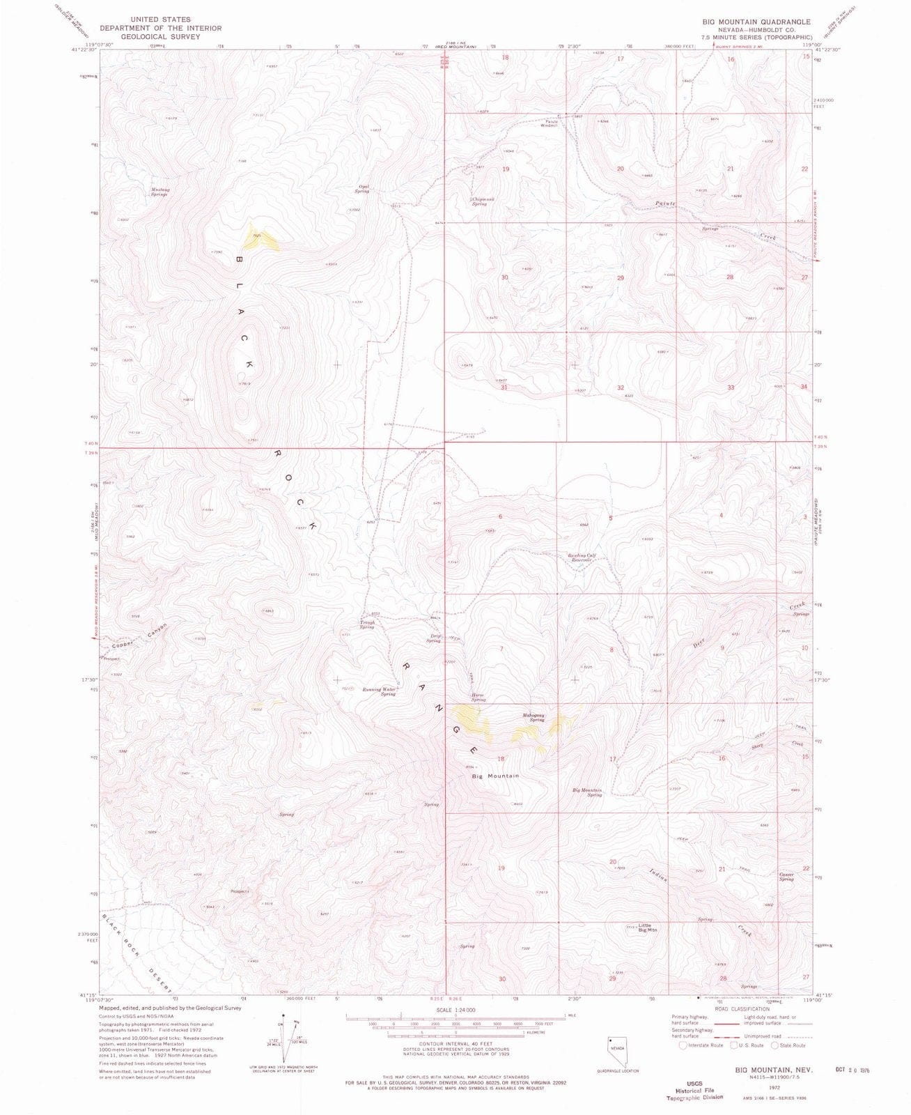 1972 Big Mountain, NV - Nevada - USGS Topographic Map