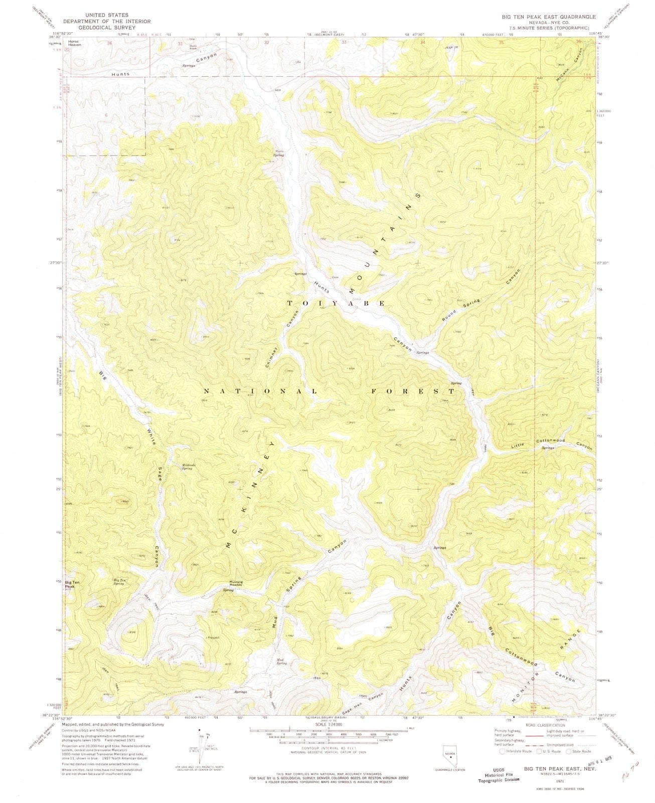 1971 Big Ten Peak East, NV - Nevada - USGS Topographic Map