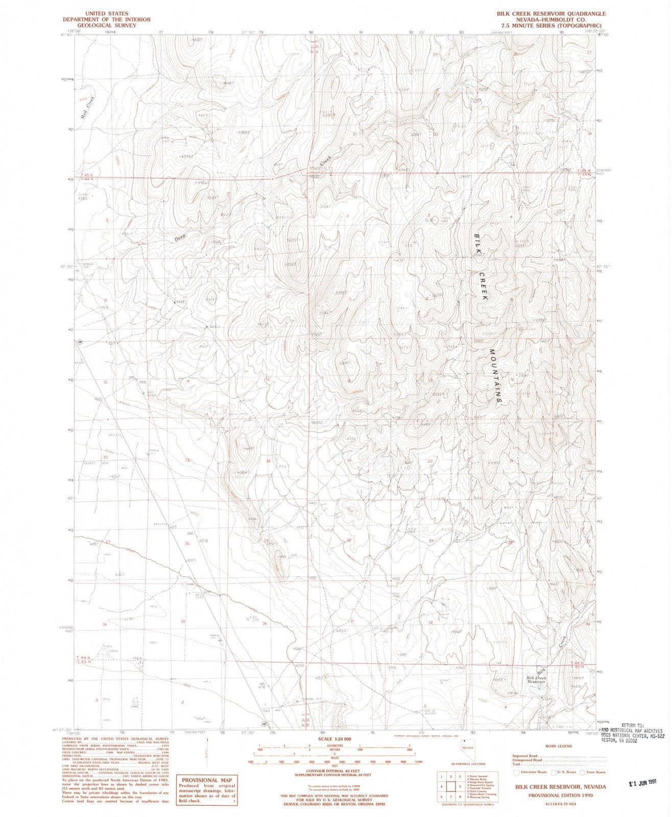 1990 Bilk Creek Reservoir, NV - Nevada - USGS Topographic Map