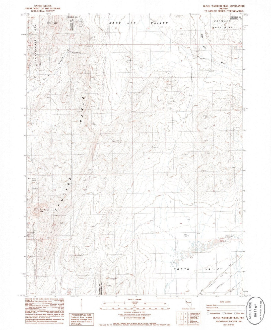 1986 Black Warrior Peak, NV - Nevada - USGS Topographic Map