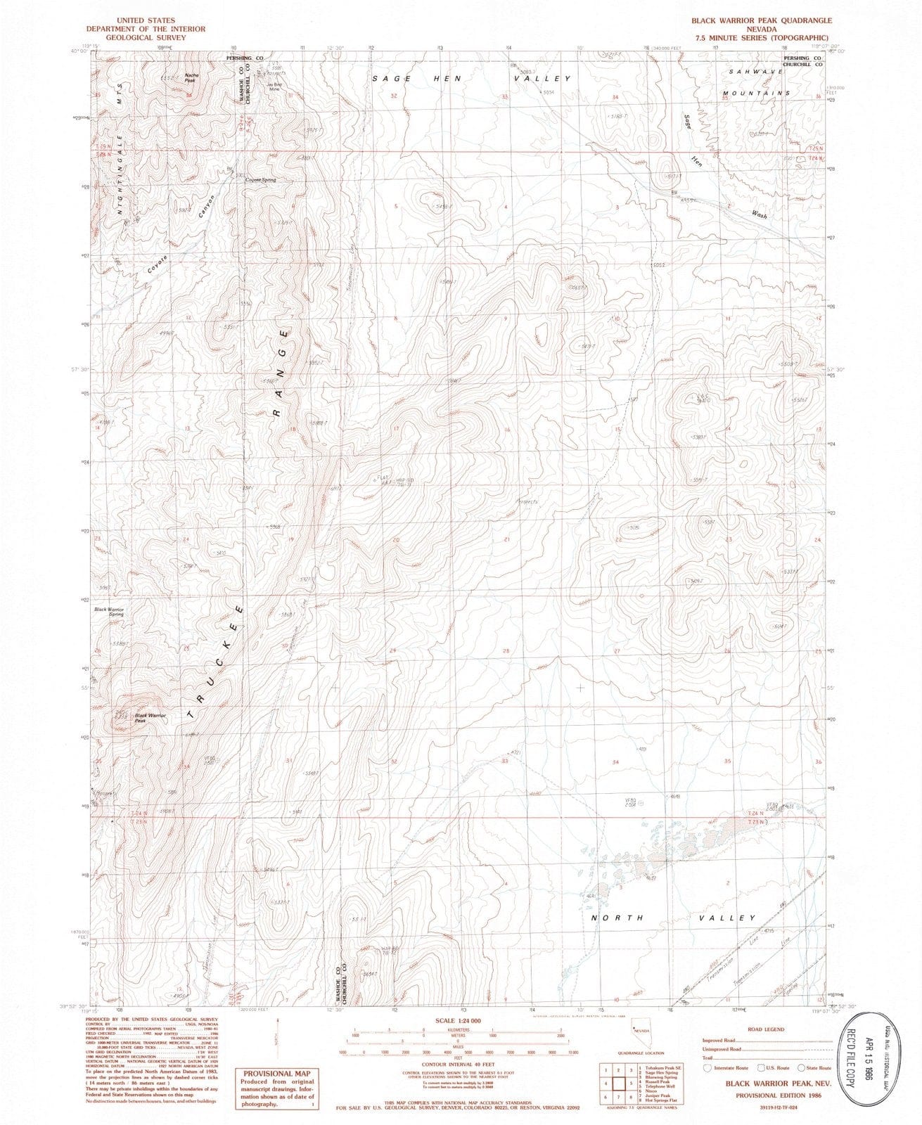 1986 Black Warrior Peak, NV - Nevada - USGS Topographic Map