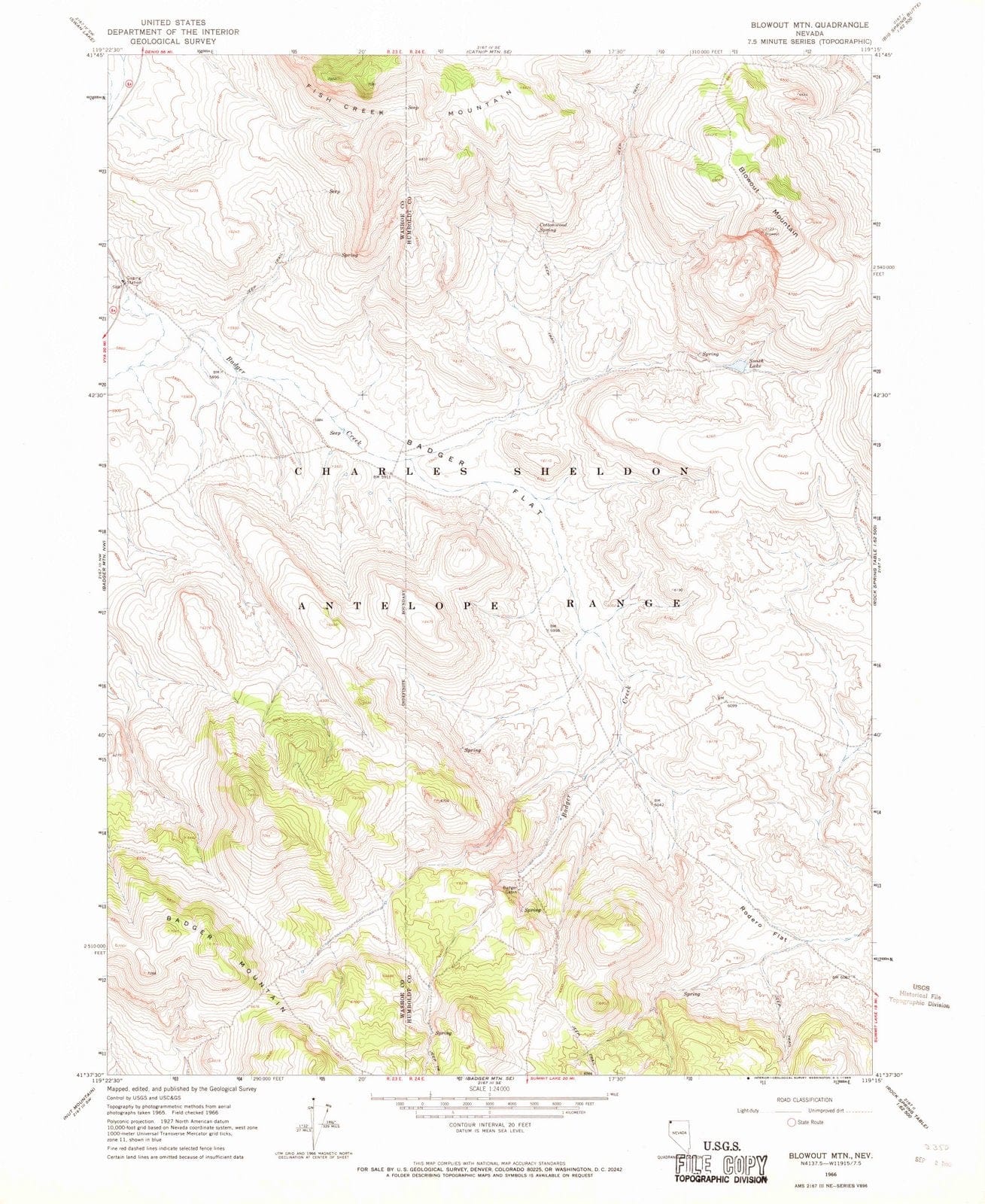 1966 Blowout MTN, NV - Nevada - USGS Topographic Map